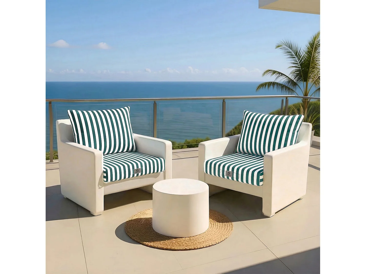 Coussins pour salon de jardin déhoussable 50x50cm Rayure vert