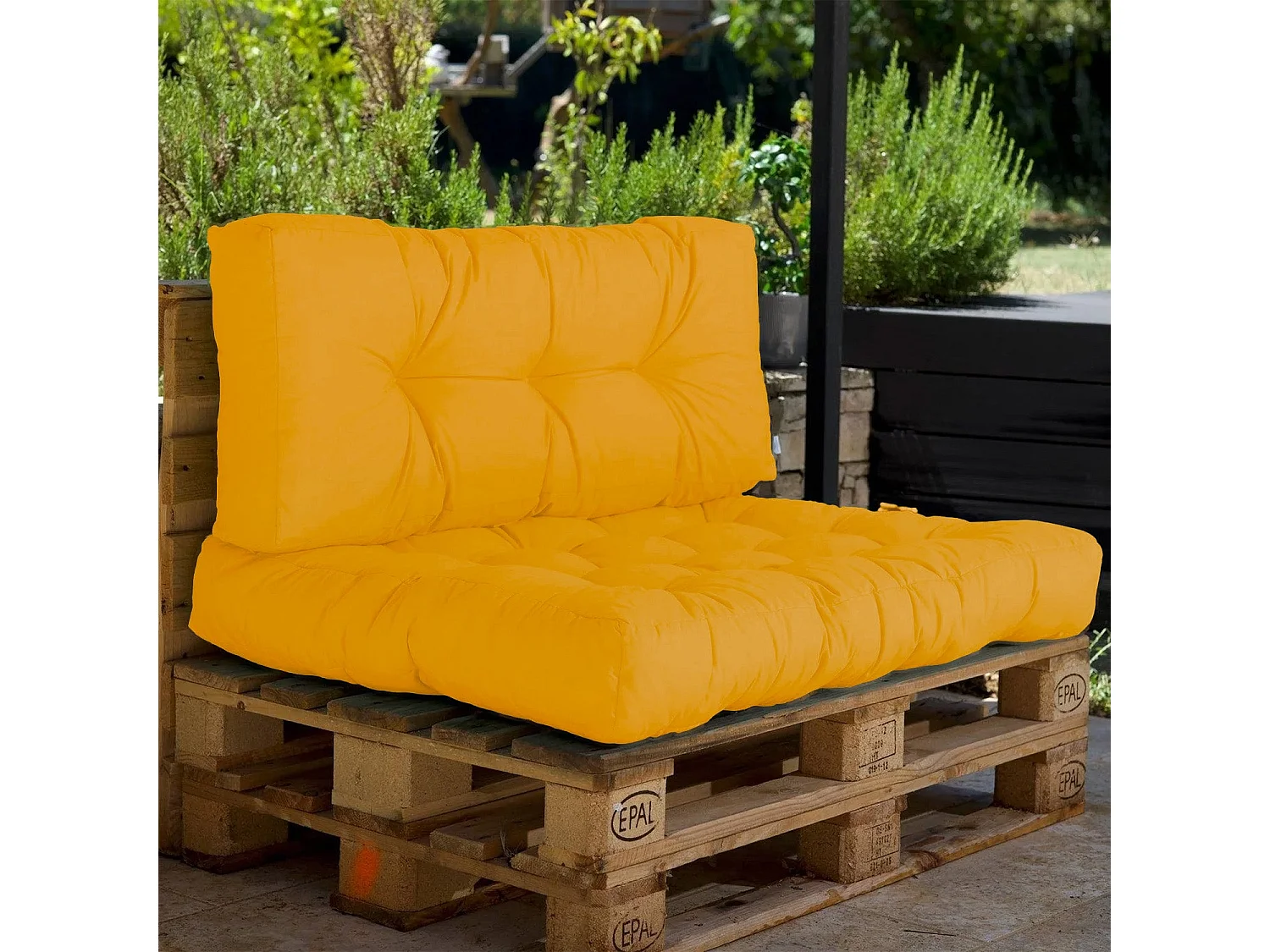 Lot coussins extérieur pour palette jaune miel 120x80 Imperméables Anti-UV DECOARTS