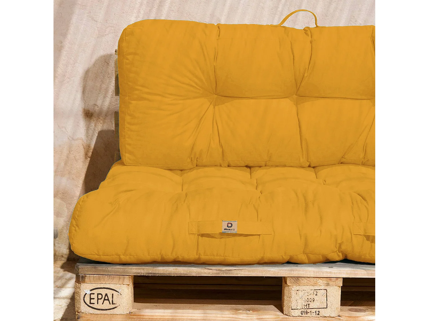 Lot coussins extérieur pour palette jaune miel 120x80 Imperméables Anti-UV DECOARTS