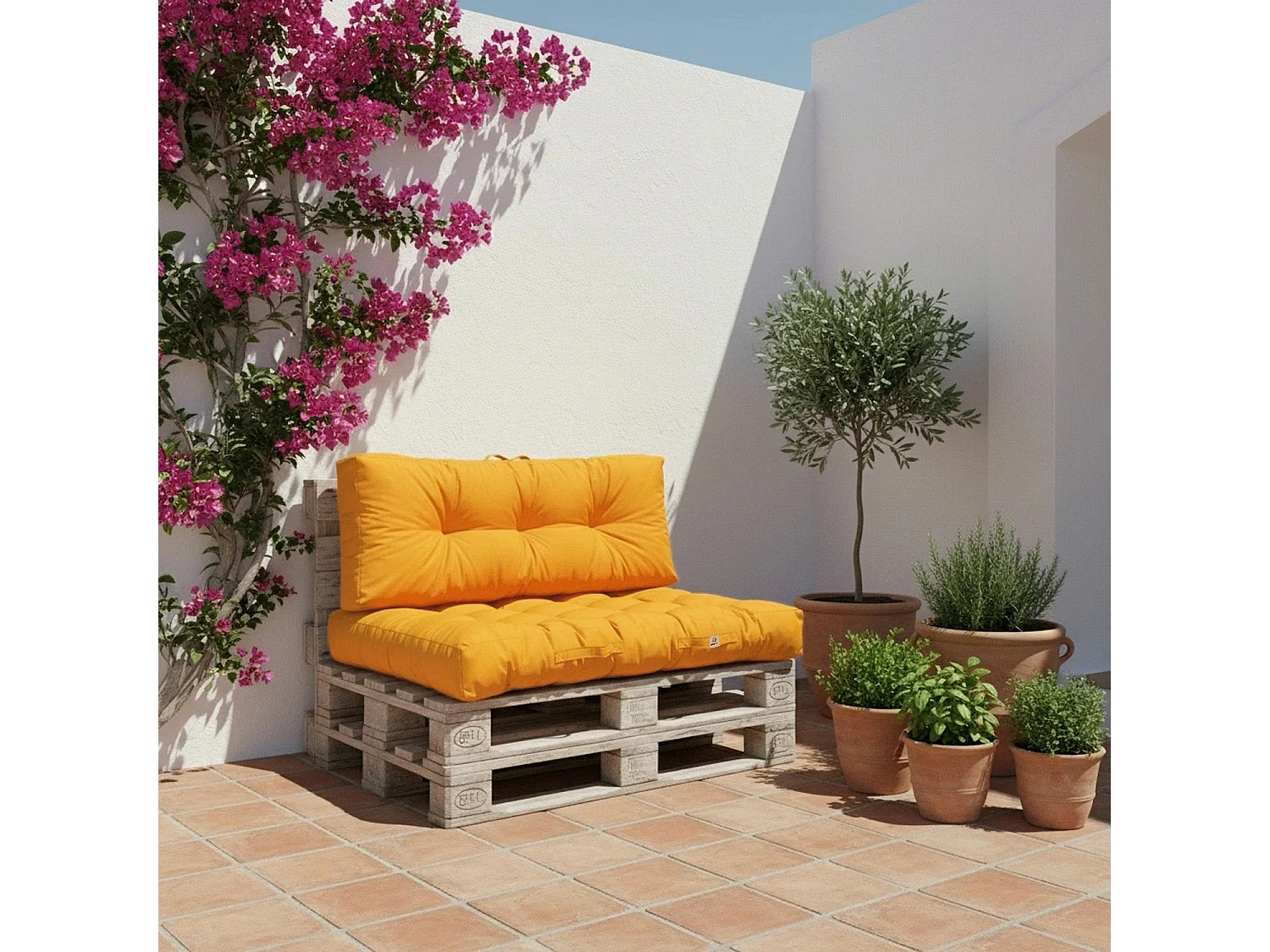 Lot coussins extérieur pour palette jaune miel 120x80 Imperméables Anti-UV DECOARTS