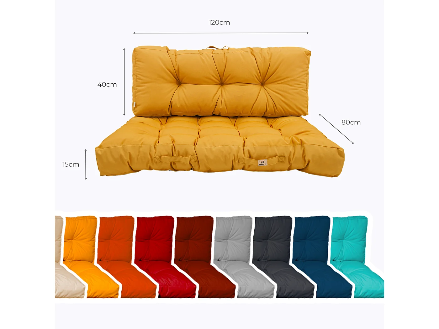 Lot coussins extérieur pour palette jaune miel 120x80 Imperméables Anti-UV DECOARTS