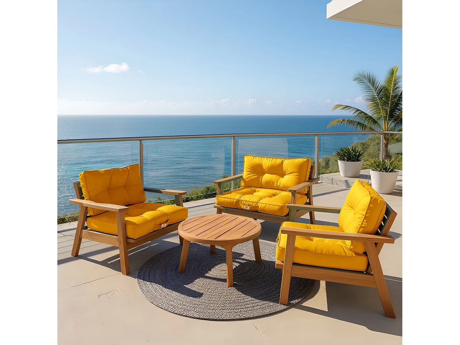 Coussins pour salon de jardin capitonné 60x60cm jaune