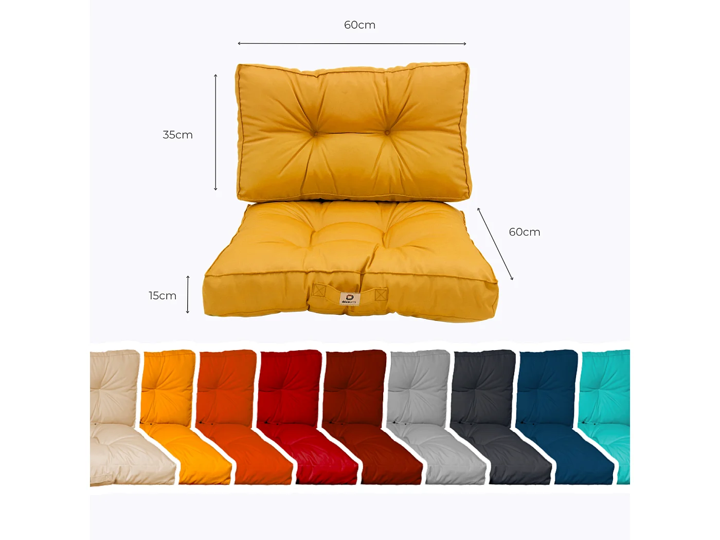 Coussins pour salon de jardin capitonné 60x60cm jaune