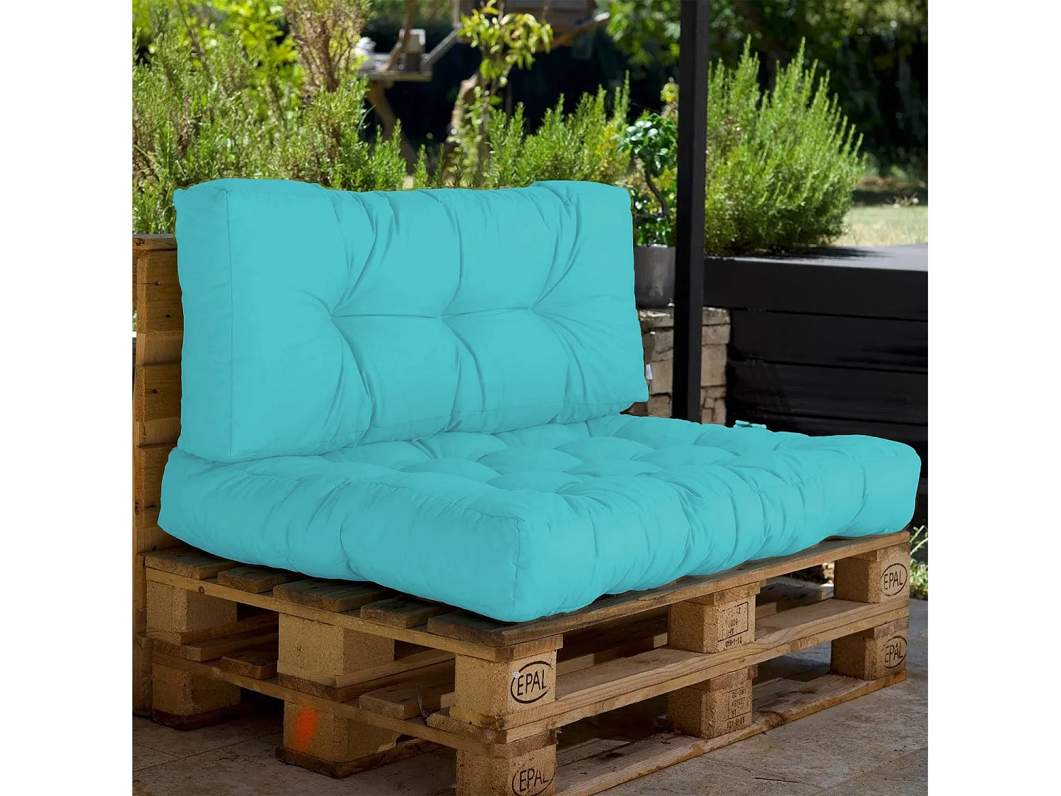 Lot coussins extérieur pour palette bleu caraïbes 120x80 Imperméables Anti-UV DECOARTS