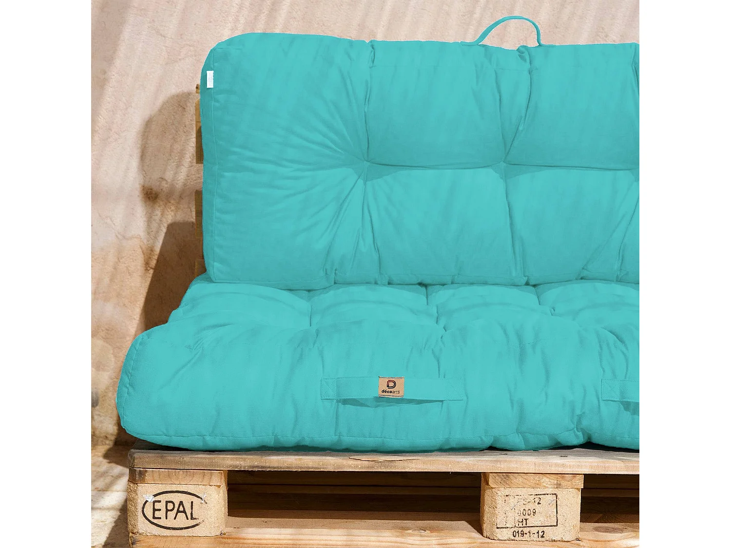 Lot coussins extérieur pour palette bleu caraïbes 120x80 Imperméables Anti-UV DECOARTS