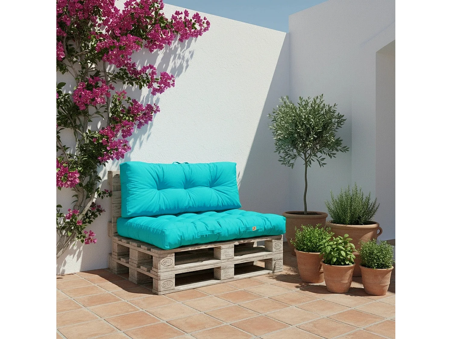 Lot coussins extérieur pour palette bleu caraïbes 120x80 Imperméables Anti-UV DECOARTS