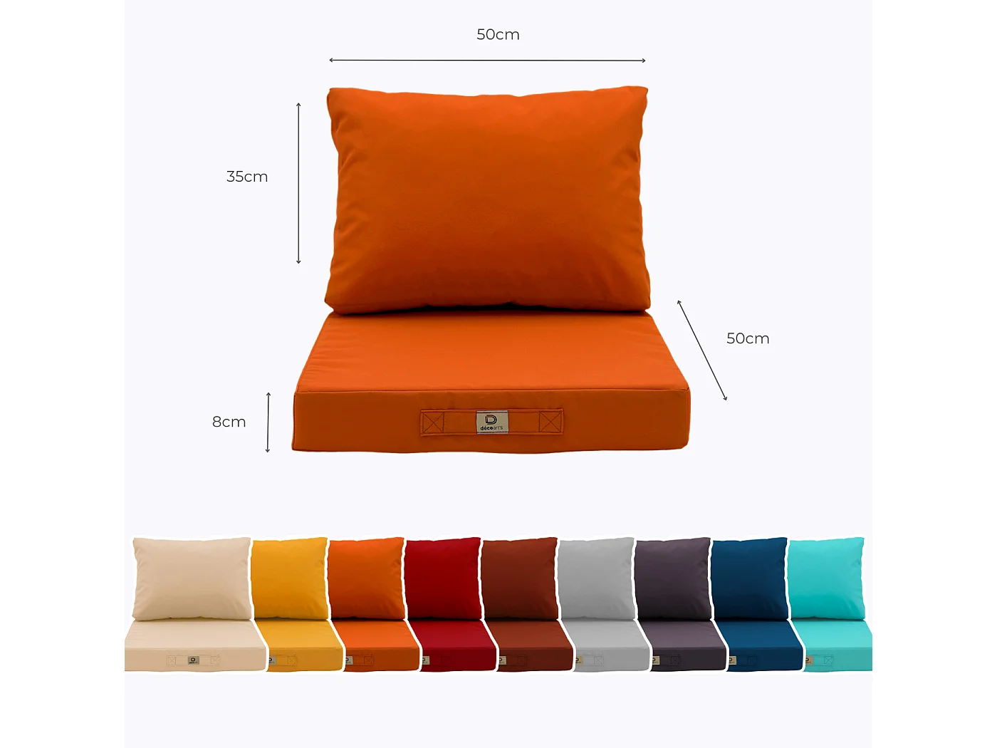 Coussins pour salon de jardin déhoussable 50x50cm orange