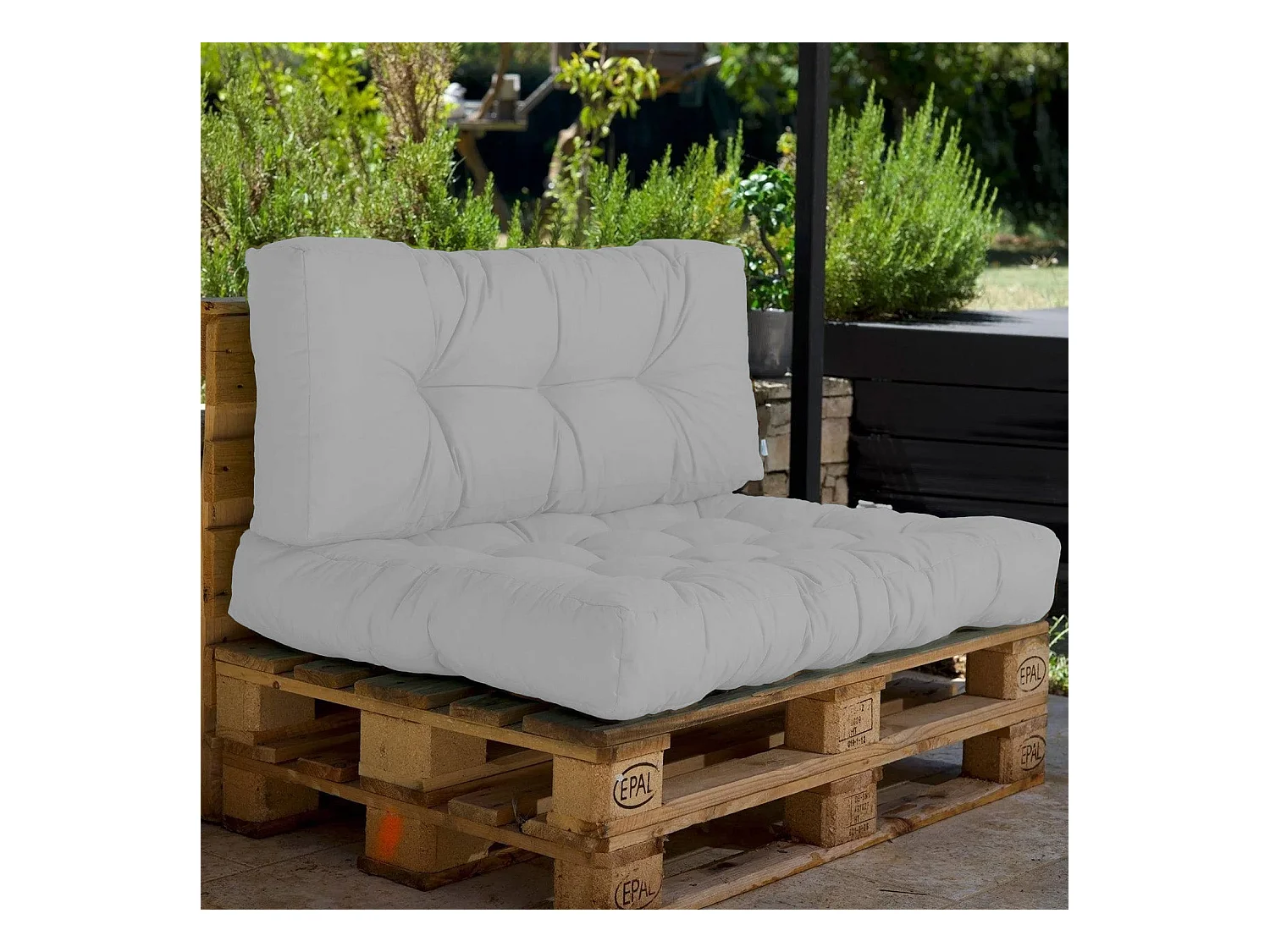 Lot coussins extérieur pour palette gris galet 120x80 Imperméables Anti-UV DECOARTS