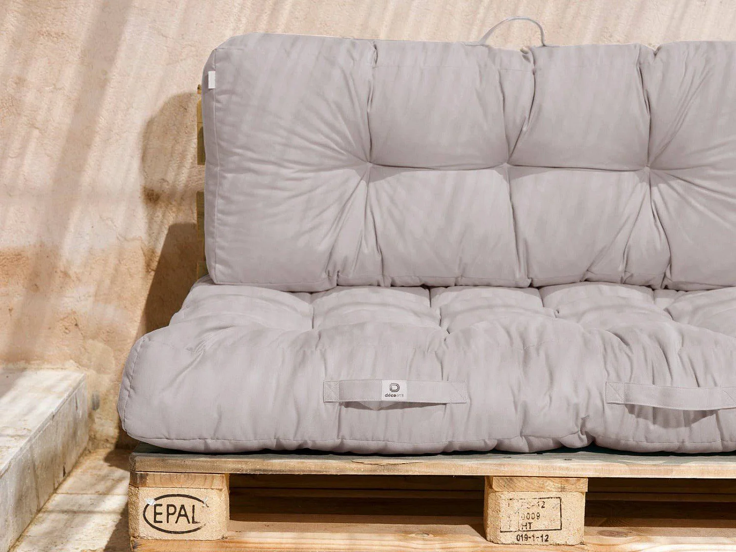 Lot coussins extérieur pour palette gris galet 120x80 Imperméables Anti-UV DECOARTS