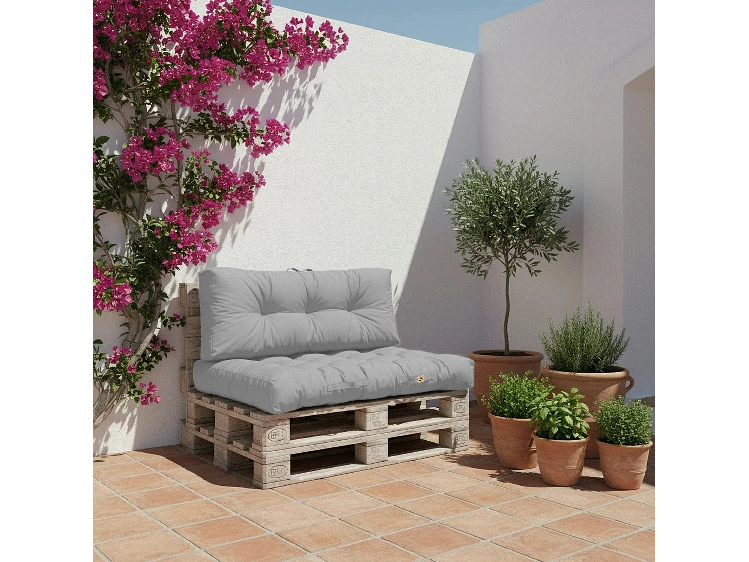 Lot coussins extérieur pour palette gris galet 120x80 Imperméables Anti-UV DECOARTS