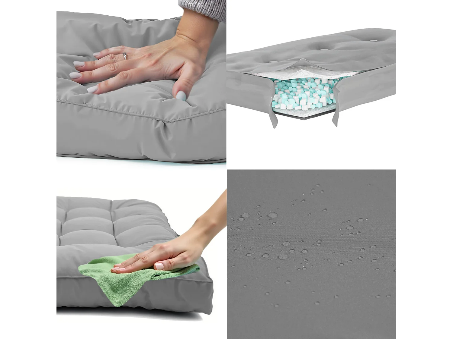 Lot coussins extérieur pour palette gris galet 120x80 Imperméables Anti-UV DECOARTS