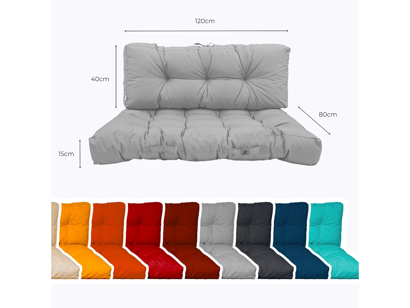 Lot coussins extérieur pour palette gris galet 120x80 Imperméables Anti-UV DECOARTS