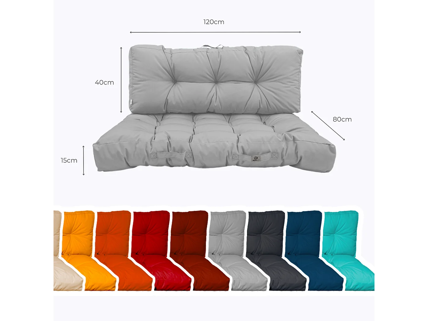 Coussins matelas pour palette 120X80X20 en polyester gris galet