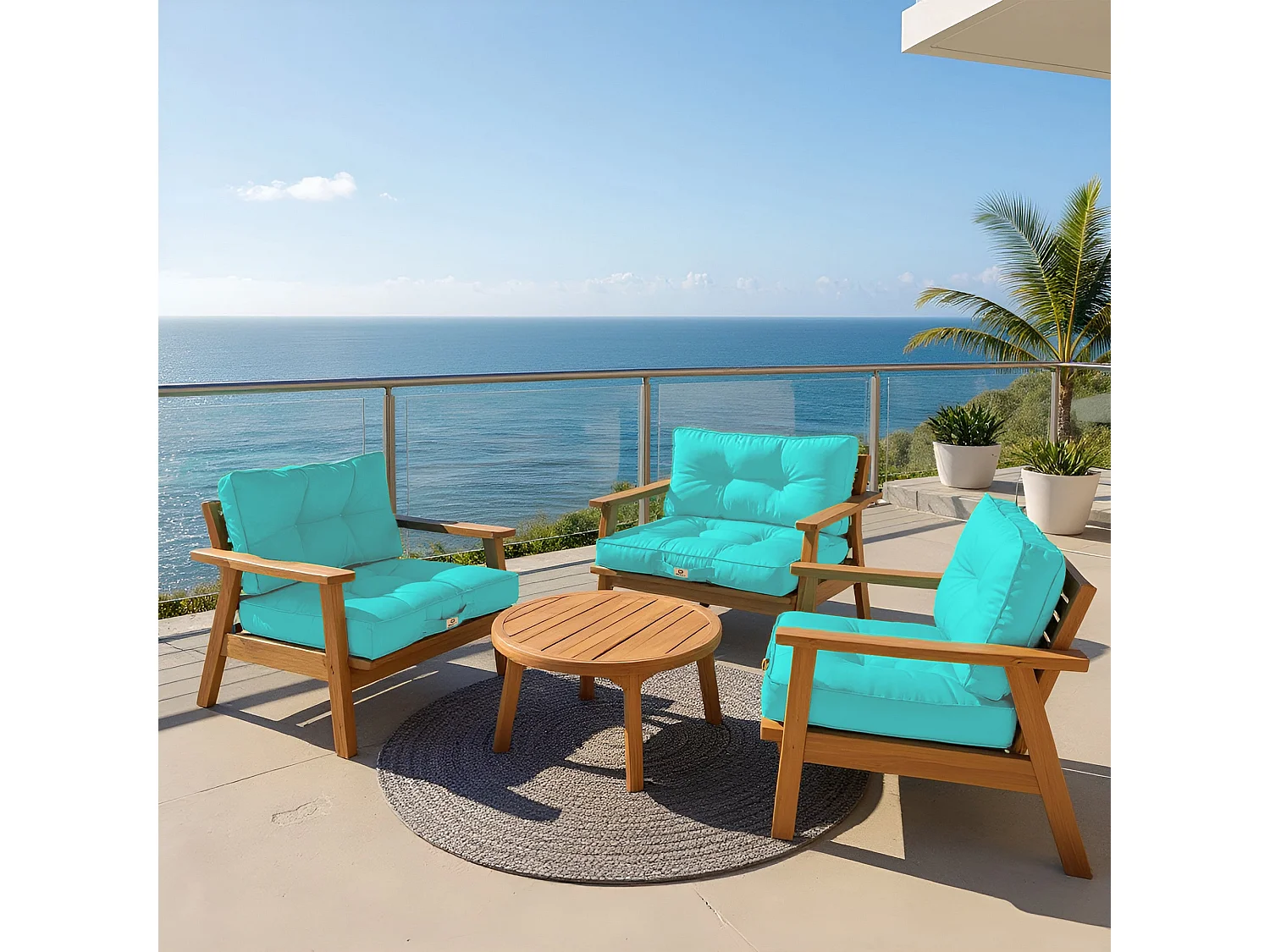 Coussins pour salon de jardin capitonné 60x60cm Bleu caraibes