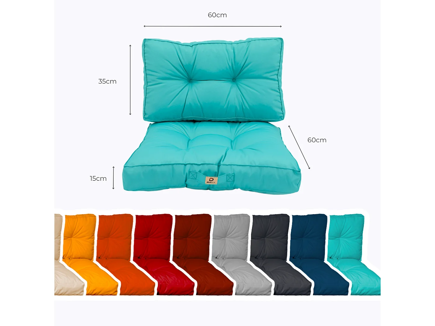 Coussins pour salon de jardin capitonné 60x60cm Bleu caraibes