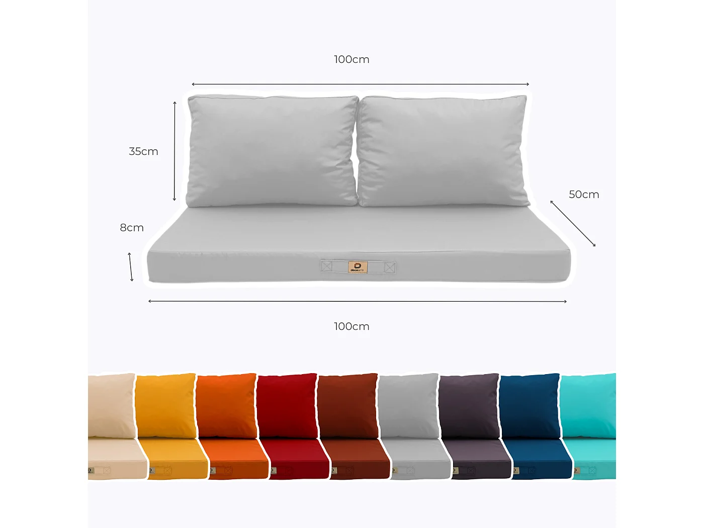 Coussins pour salon de jardin déhoussable 100x50cm Gris galet