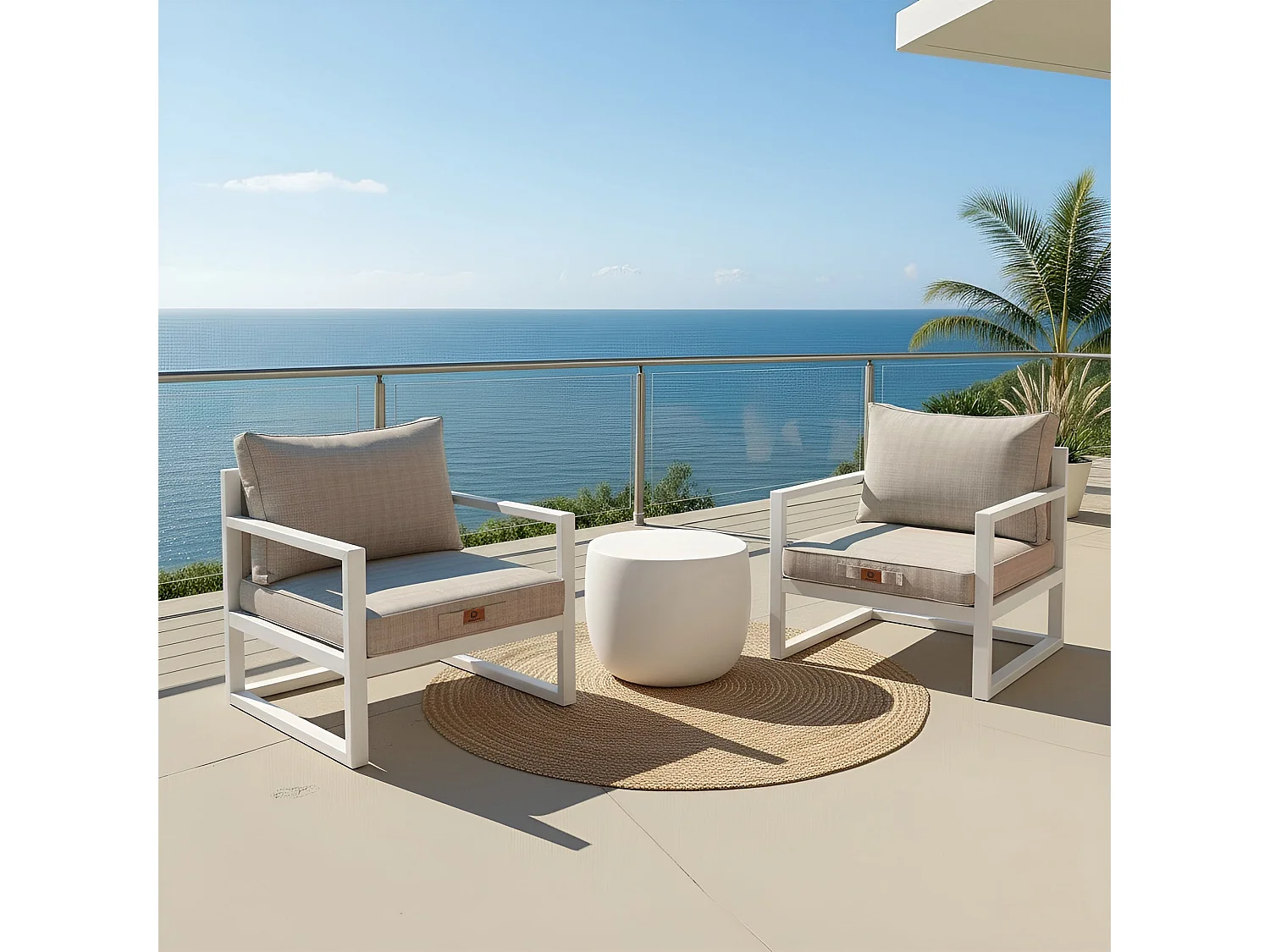 Coussins pour salon de jardin déhoussable 60x60cm Beige chiné noir