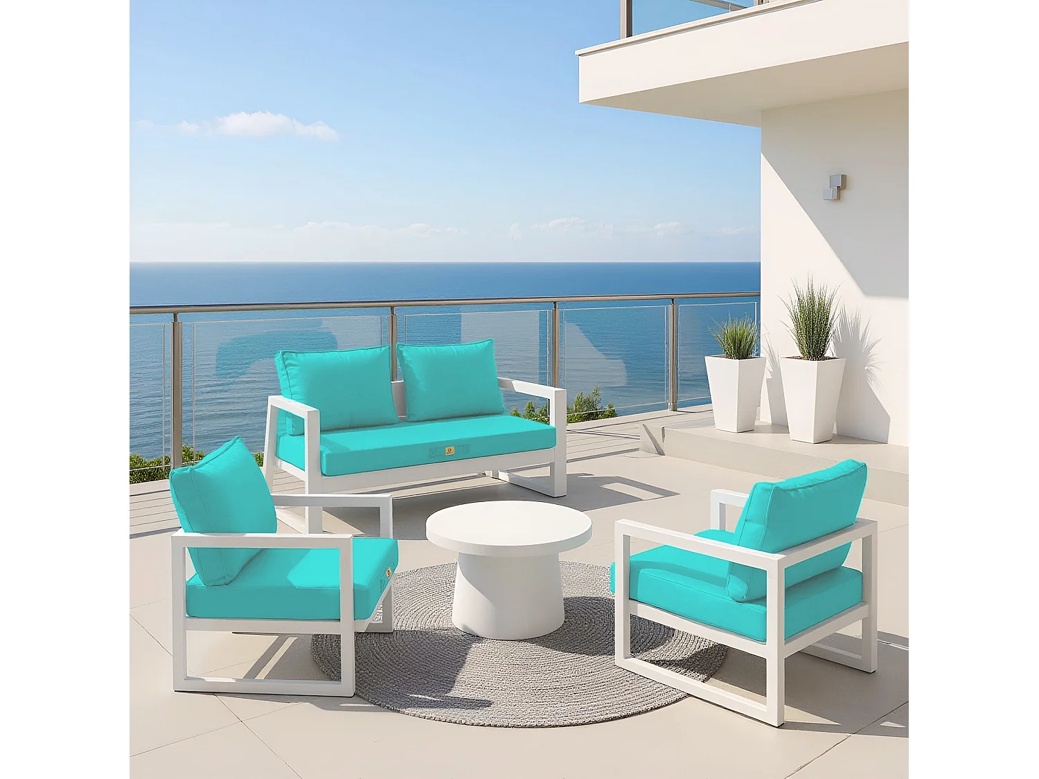 Coussins pour salon de jardin déhoussable 50x50cm Bleu caraïbes