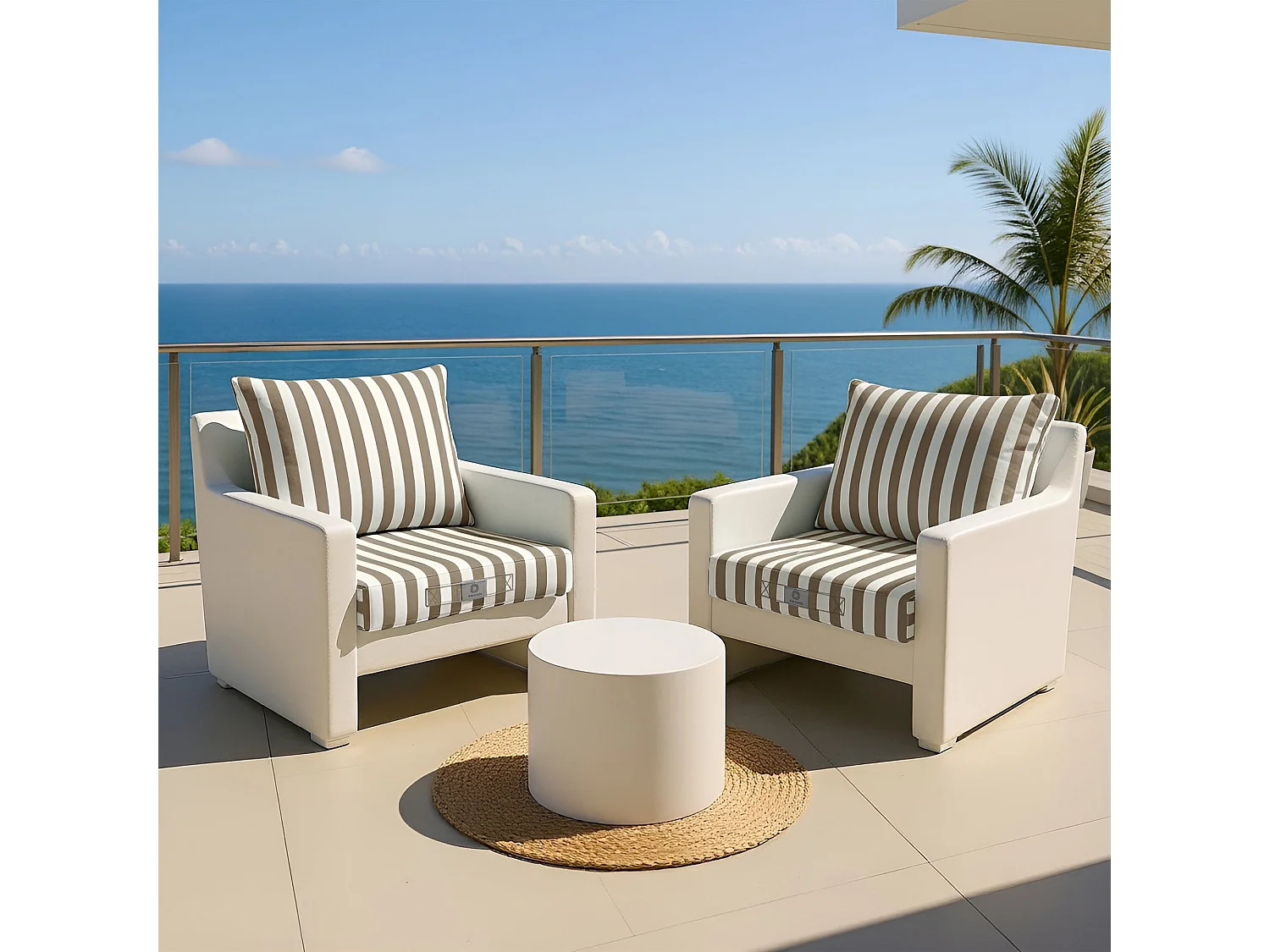 Coussins pour salon de jardin déhoussable 60x60cm - Rayure Beige