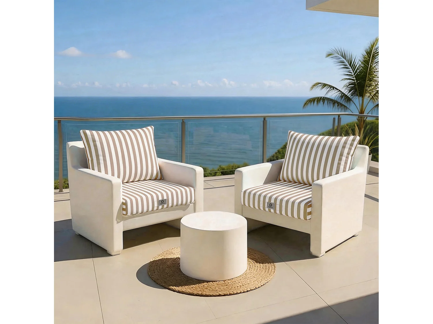 Coussins pour salon de jardin déhoussable 60x60cm Rayure beige