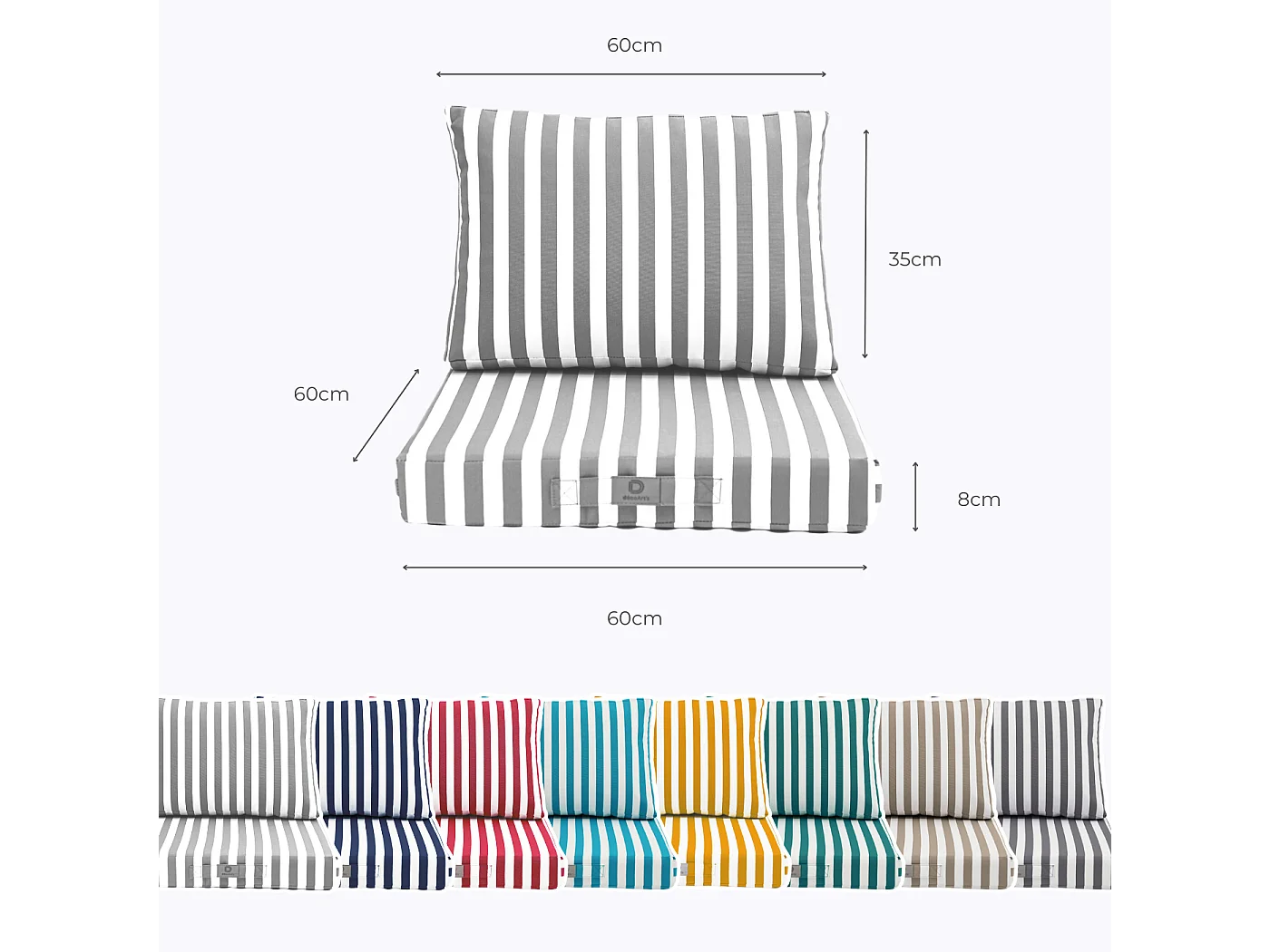 Coussins pour salon de jardin déhoussable 60x60cm Rayure beige