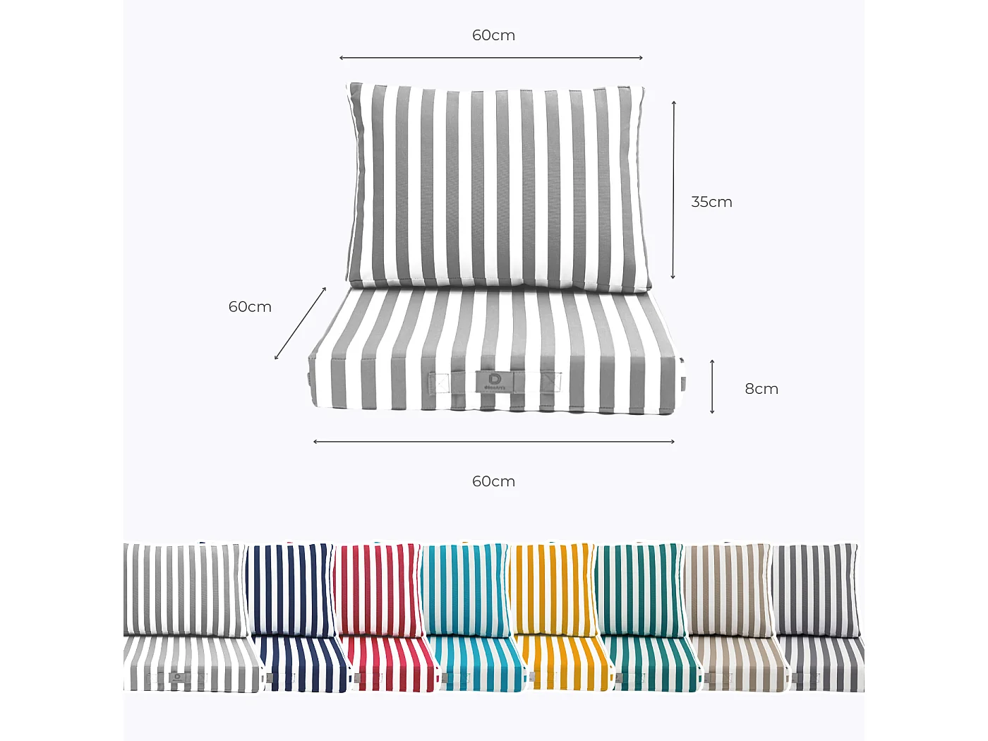 Coussins pour salon de jardin déhoussable 60x60cm Rayure beige