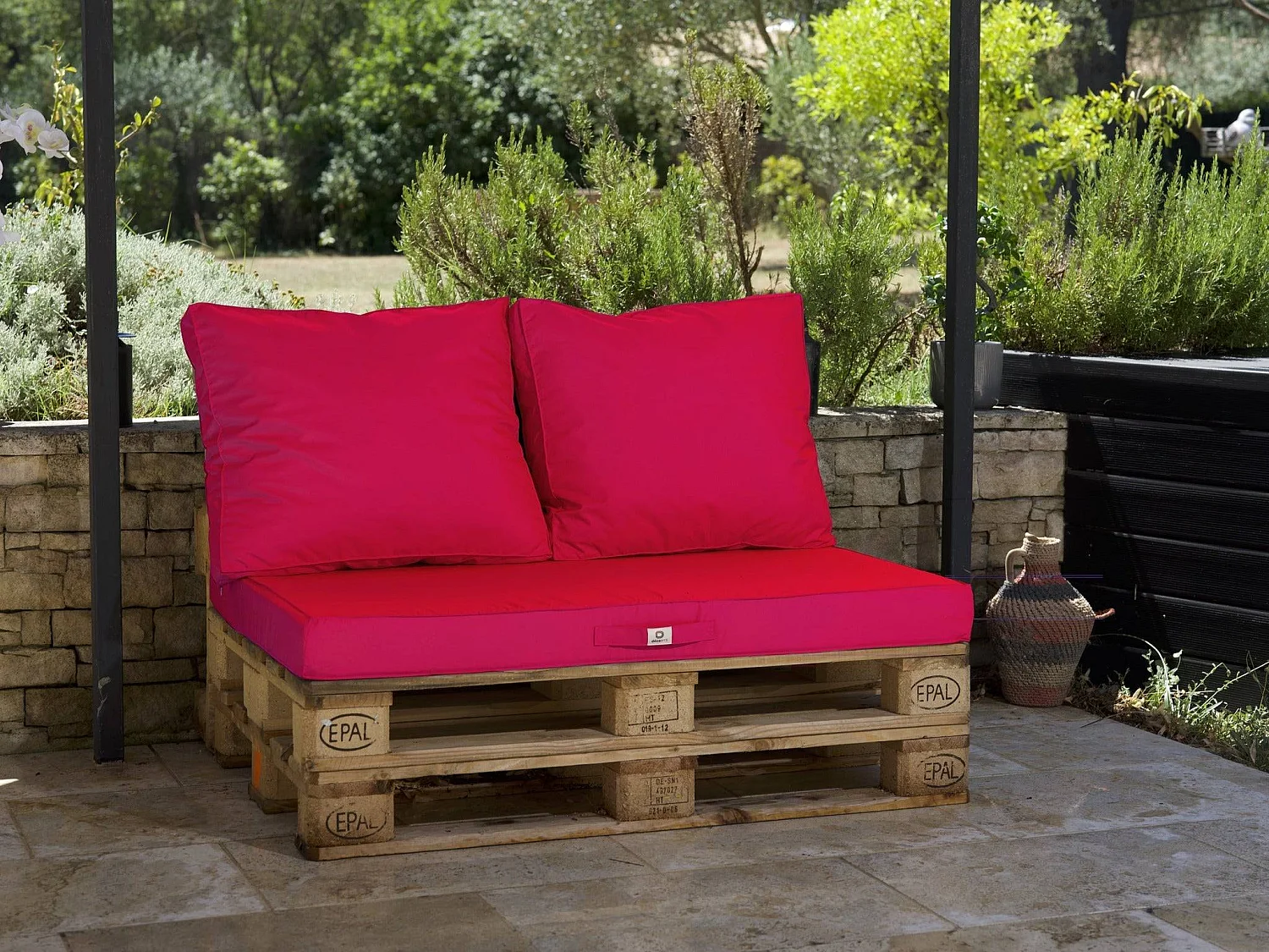 Lot matelas pour palette déhoussable avec assise de 120x80x10cm et dossier Rouge Piment