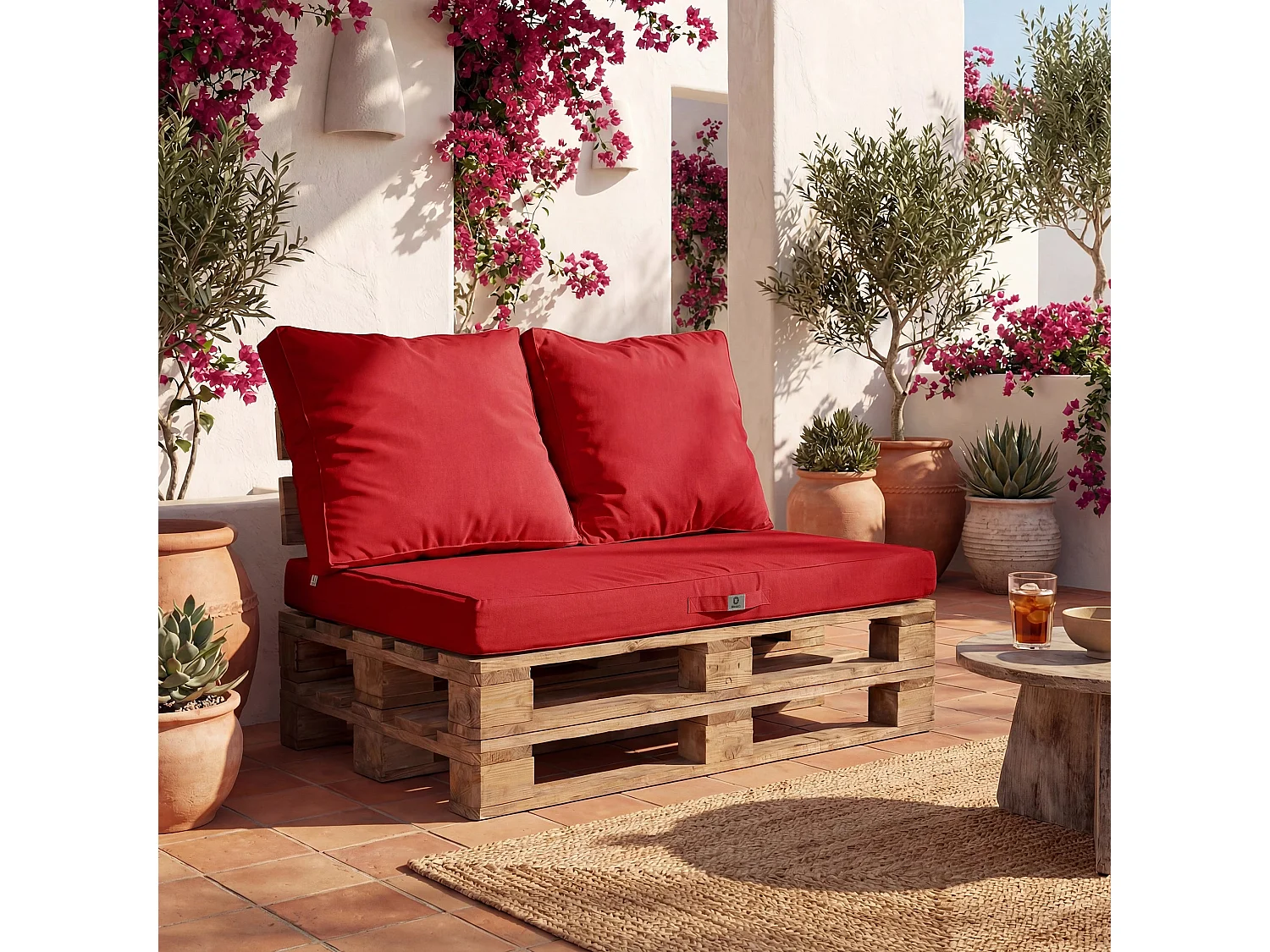 Lot de 3 coussins pour palette déhoussables en polyester rouge