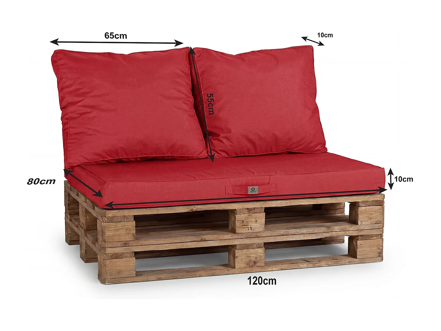 Lot de 3 coussins pour palette déhoussables en polyester rouge