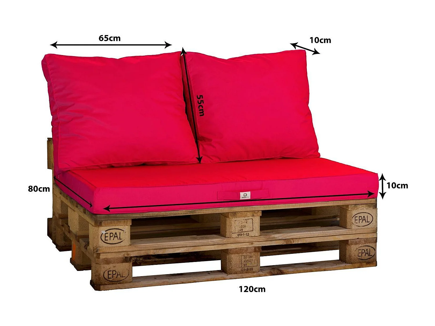 Lot de 3 coussins pour palette déhoussables en polyester rouge