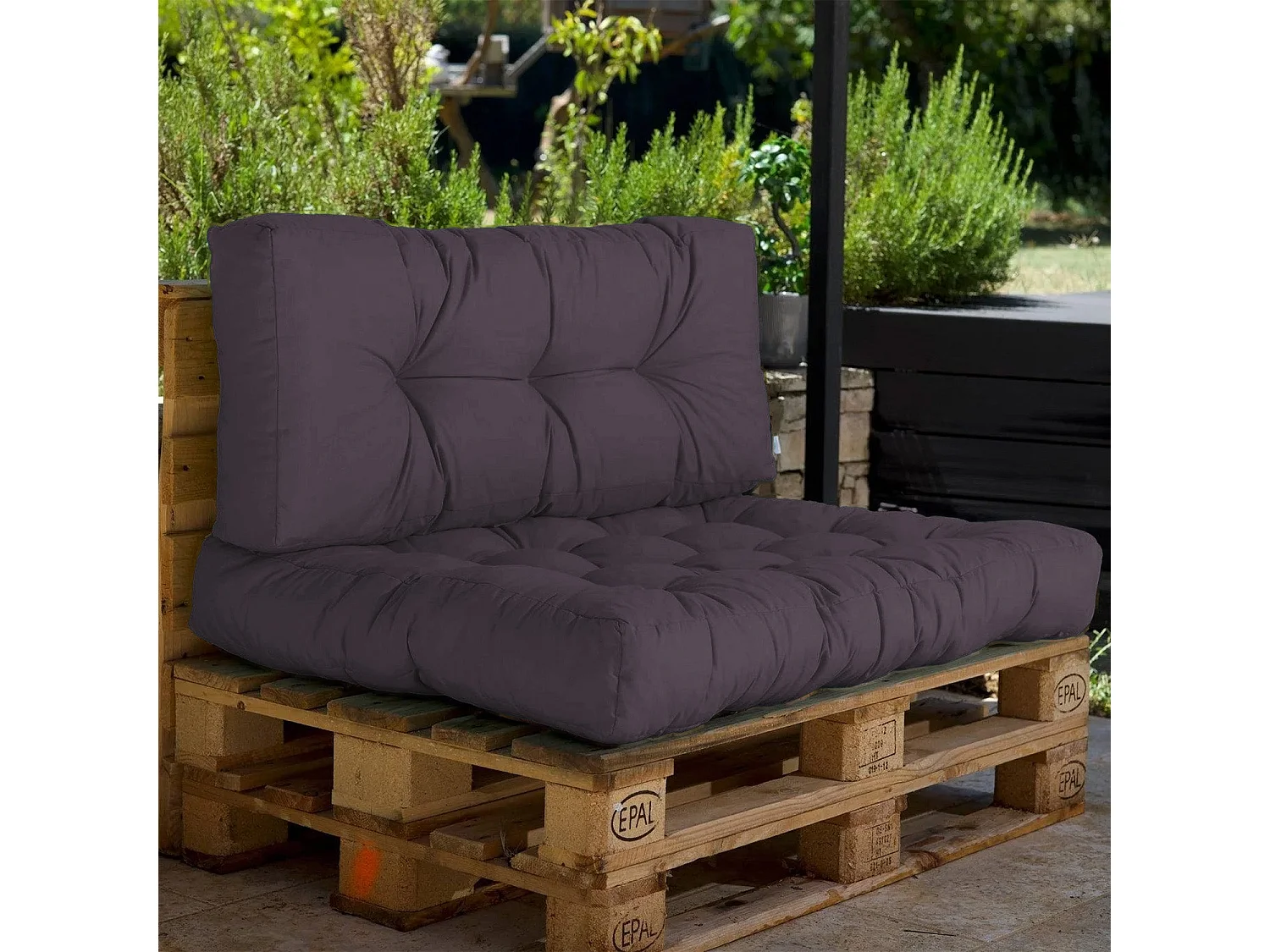 Lot coussins extérieur pour palette gris carbone 120x80 Imperméables Anti-UV DECOARTS