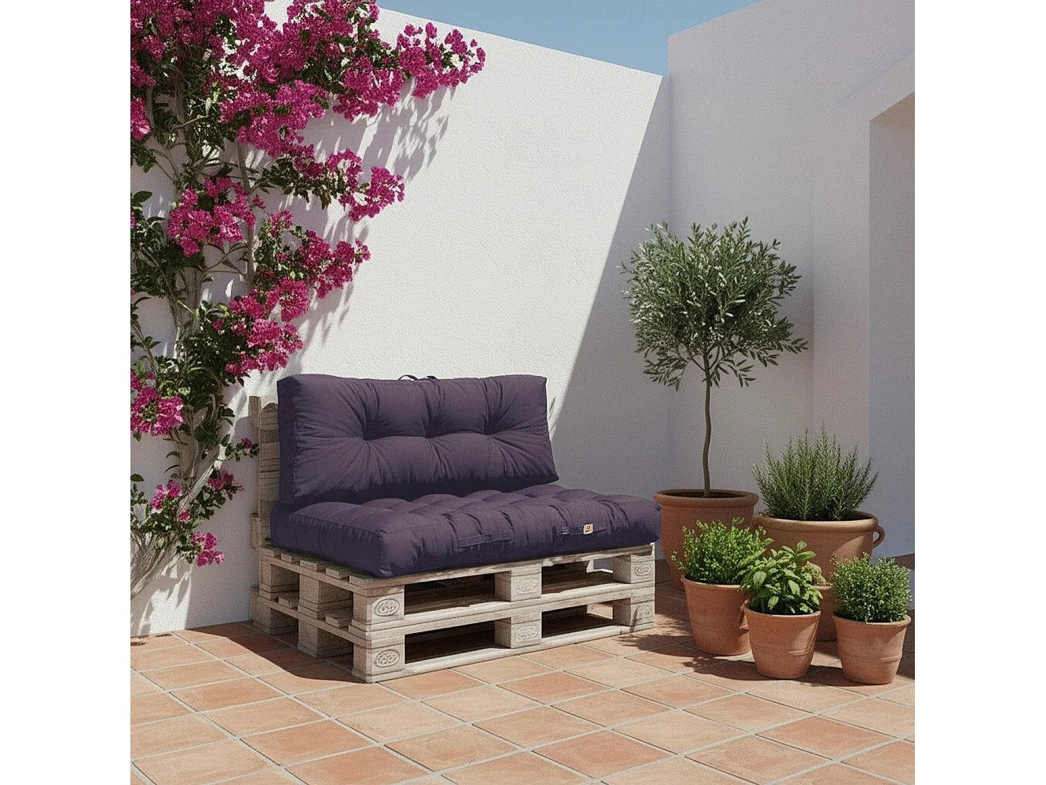 Lot coussins extérieur pour palette gris carbone 120x80 Imperméables Anti-UV DECOARTS