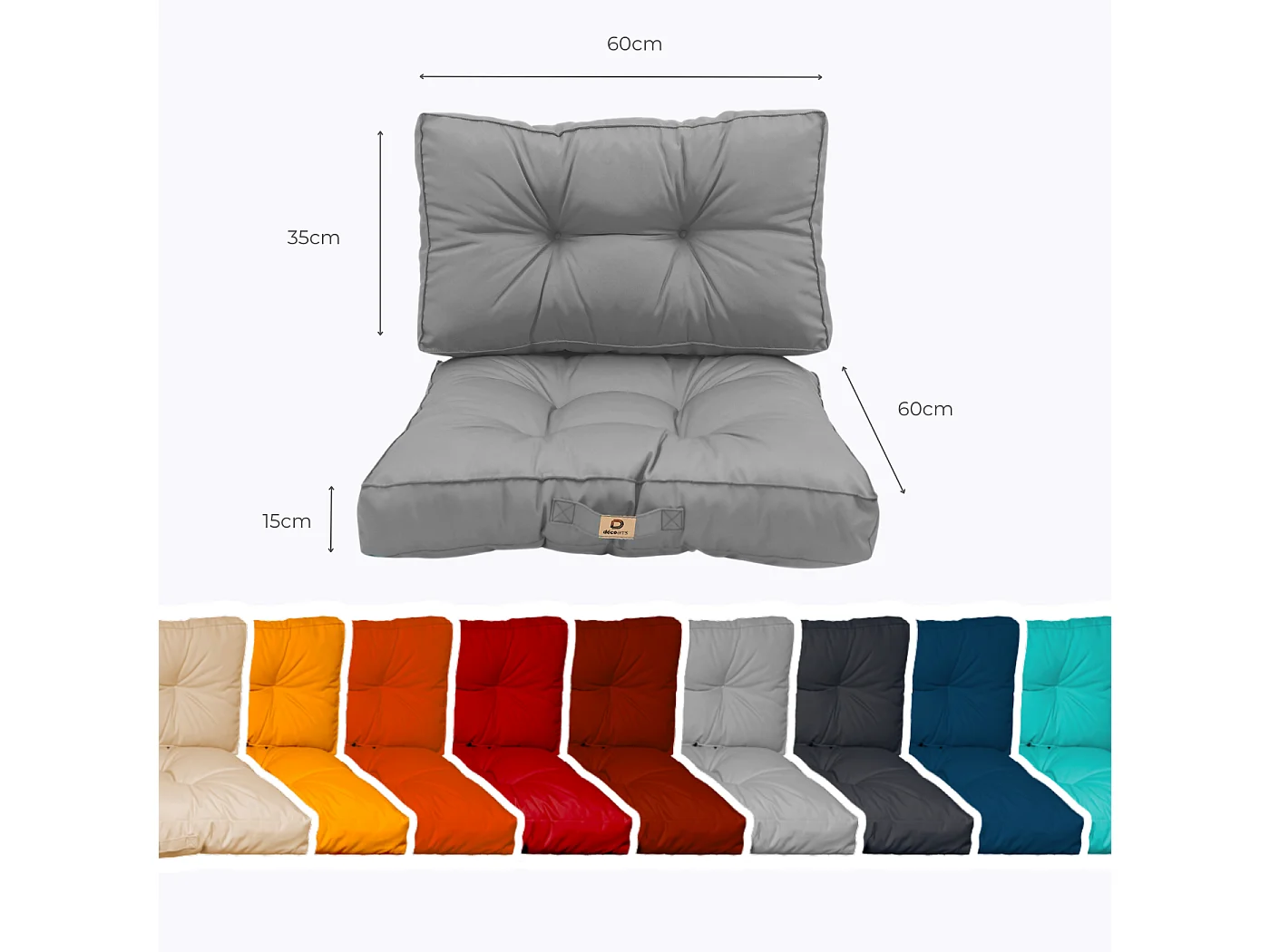 Coussins pour salon de jardin capitonné 60x60cm Gris galet