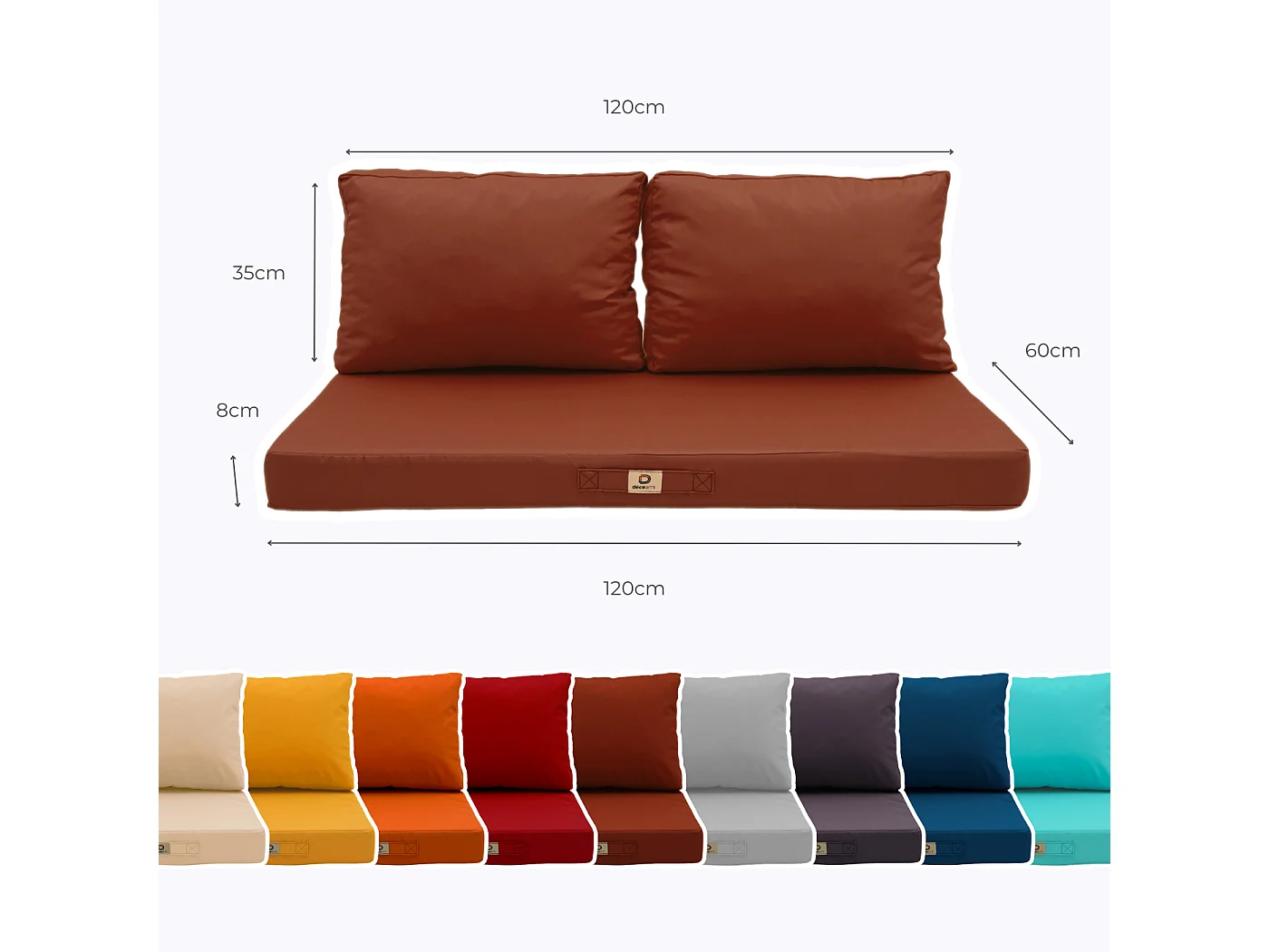 Coussins pour salon de jardin déhoussable 120x60cm Terracotta