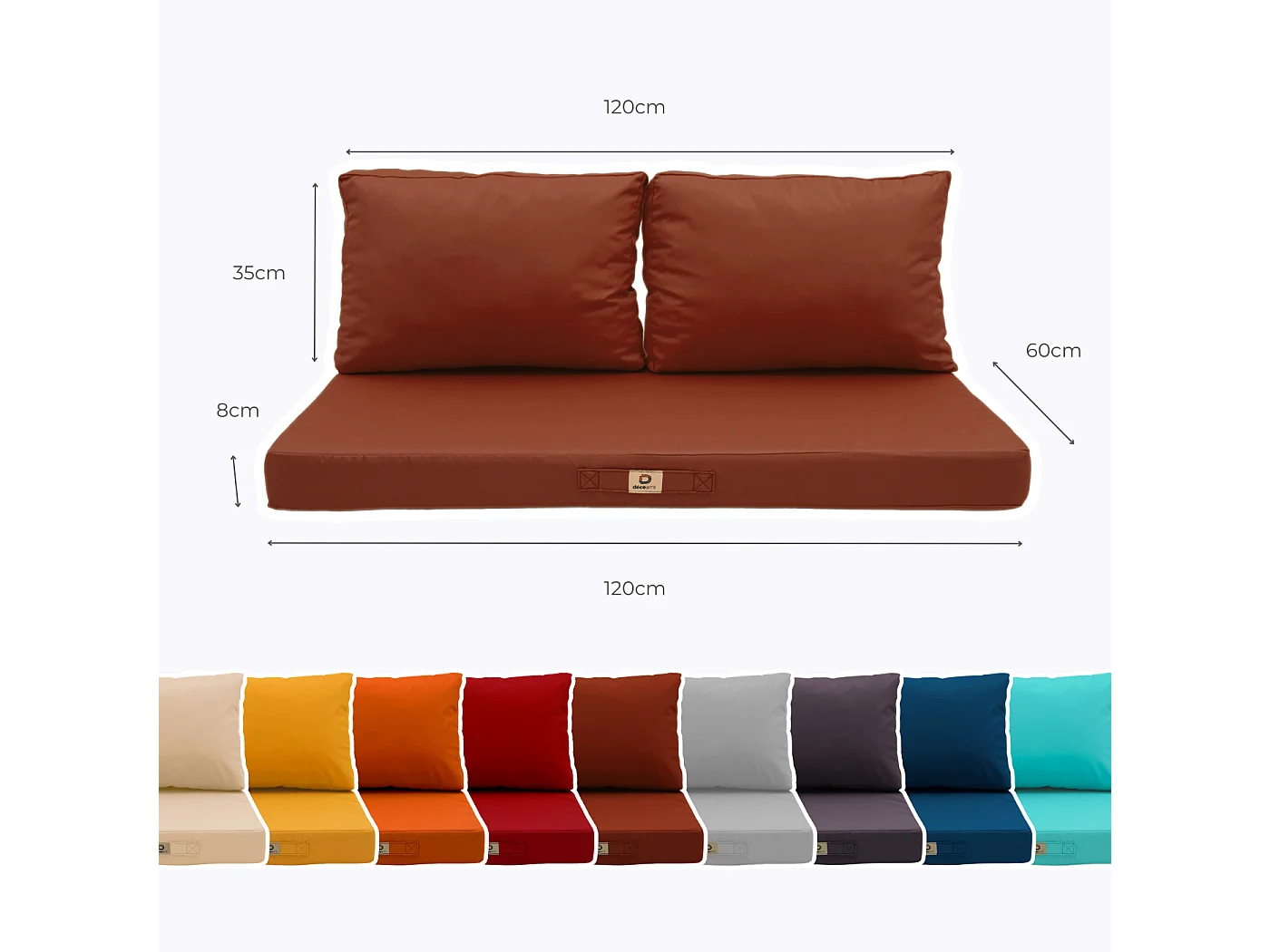 Coussins pour salon de jardin déhoussable 120x60cm Terracotta