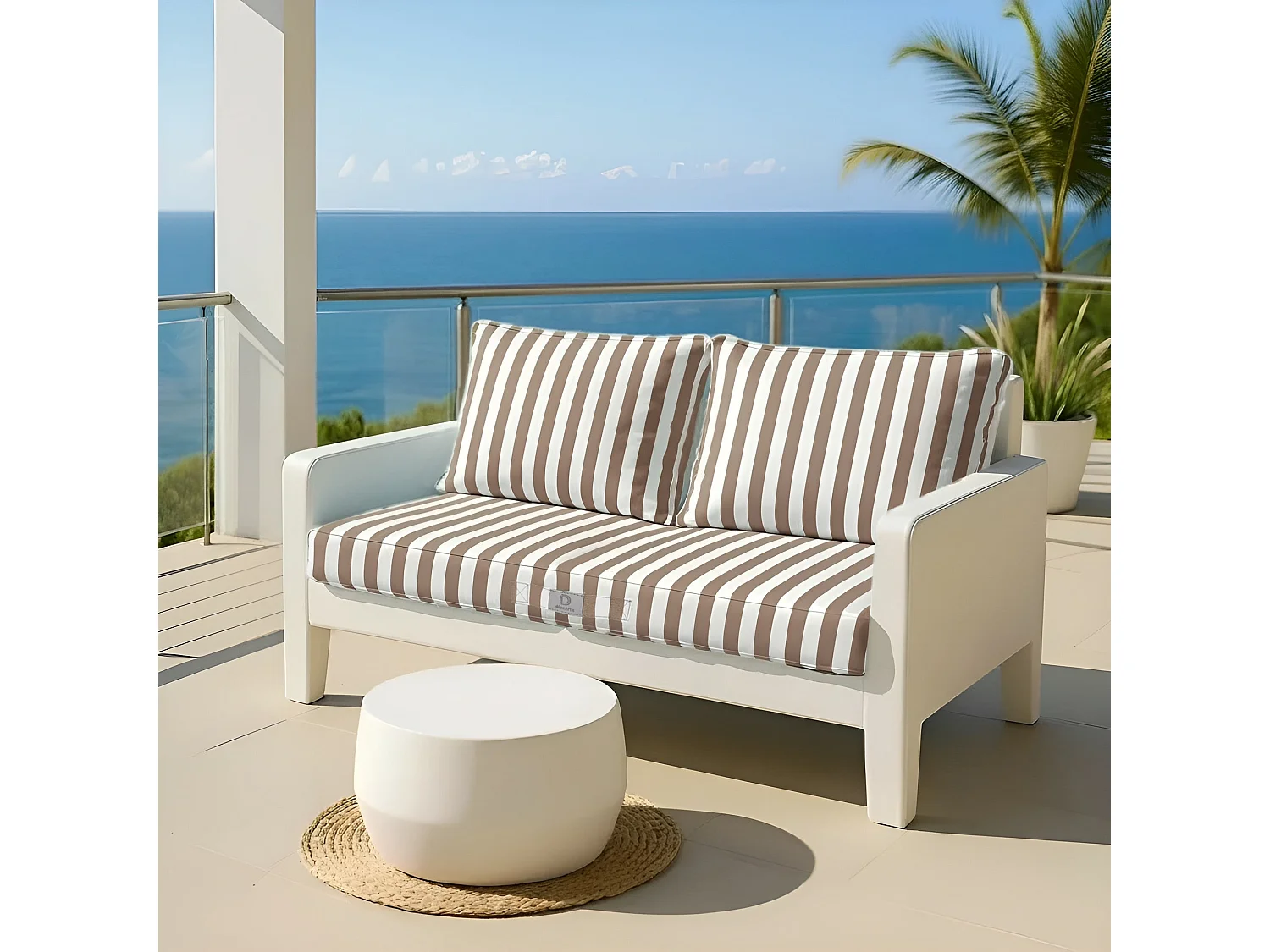 Coussins pour salon de jardin déhoussable 120x60cm - Rayure Beige