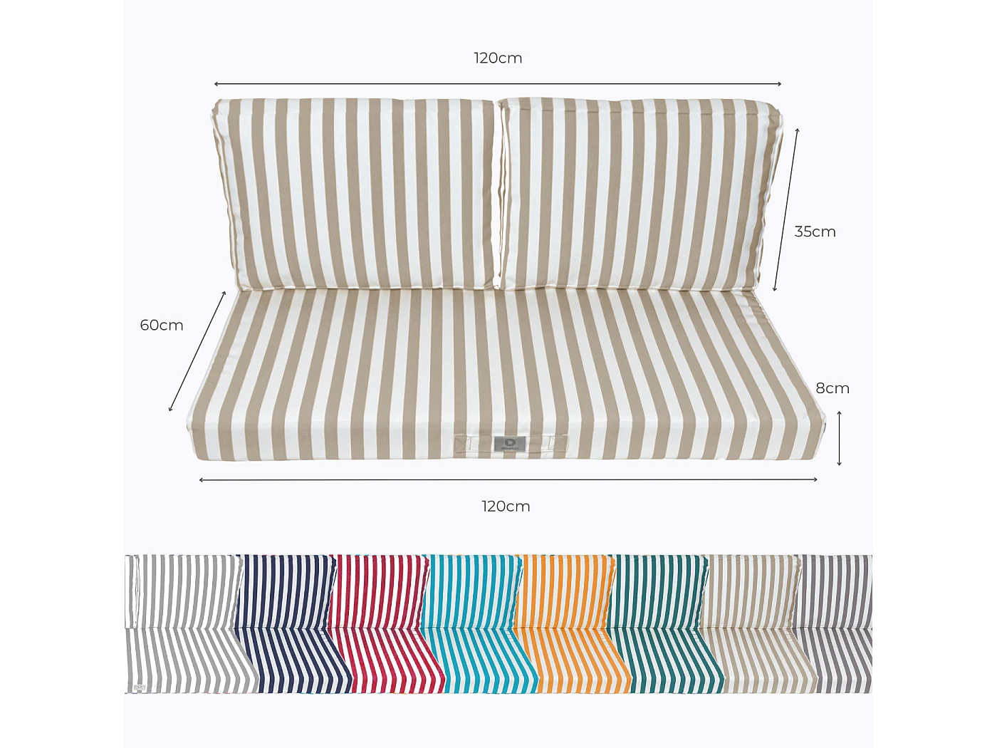 Coussins pour salon de jardin déhoussable 120x60cm - Rayure Beige