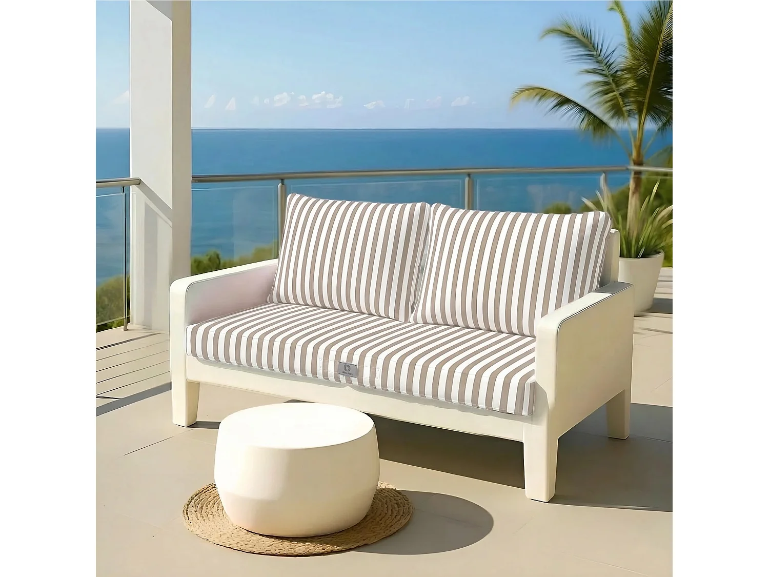 Coussins pour salon de jardin déhoussable 120x60cm Rayure beige