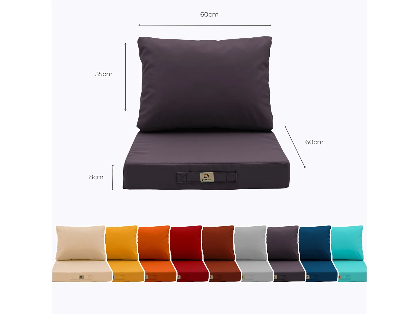 Coussins pour salon de jardin déhoussable 60x60cm Gris carbone