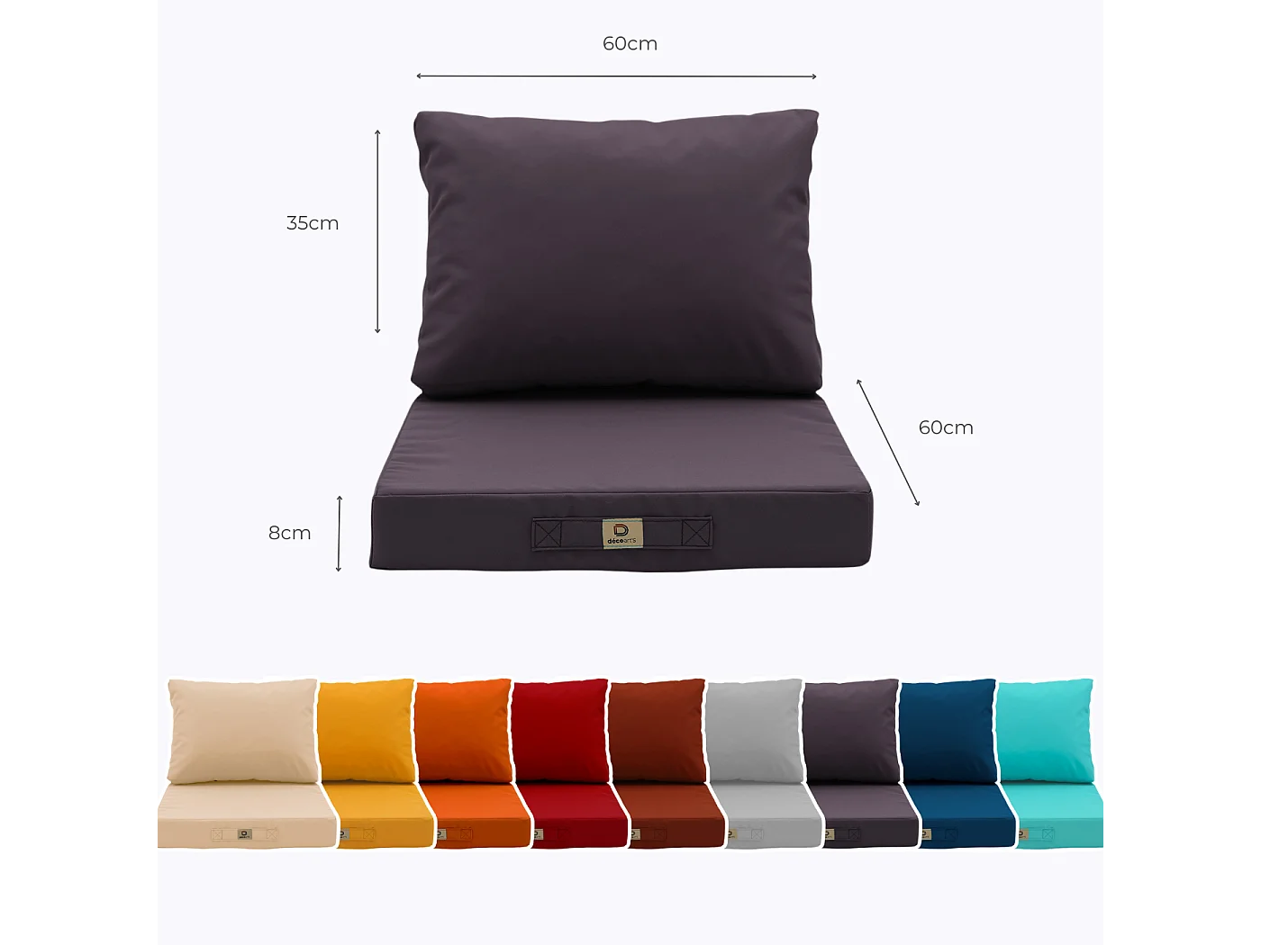 Coussins pour salon de jardin déhoussable 60x60cm Gris carbone