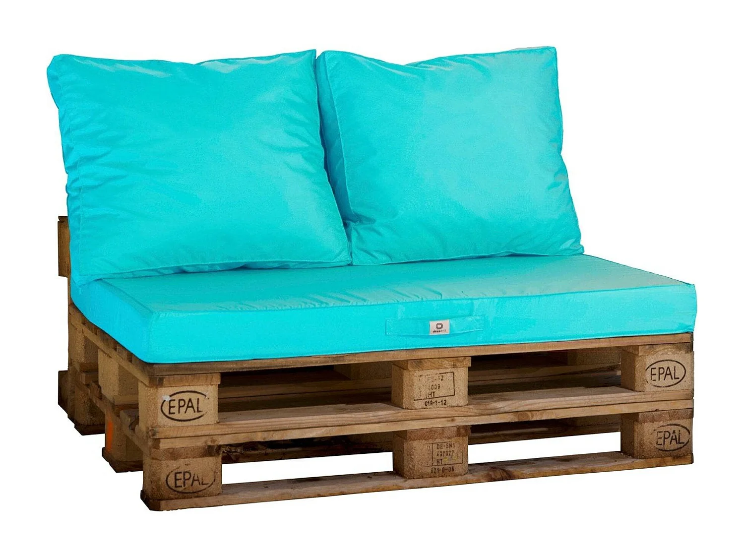 Lot matelas pour palette déhoussable avec assise de 120x80x10cm et dossier Bleu Caraibes