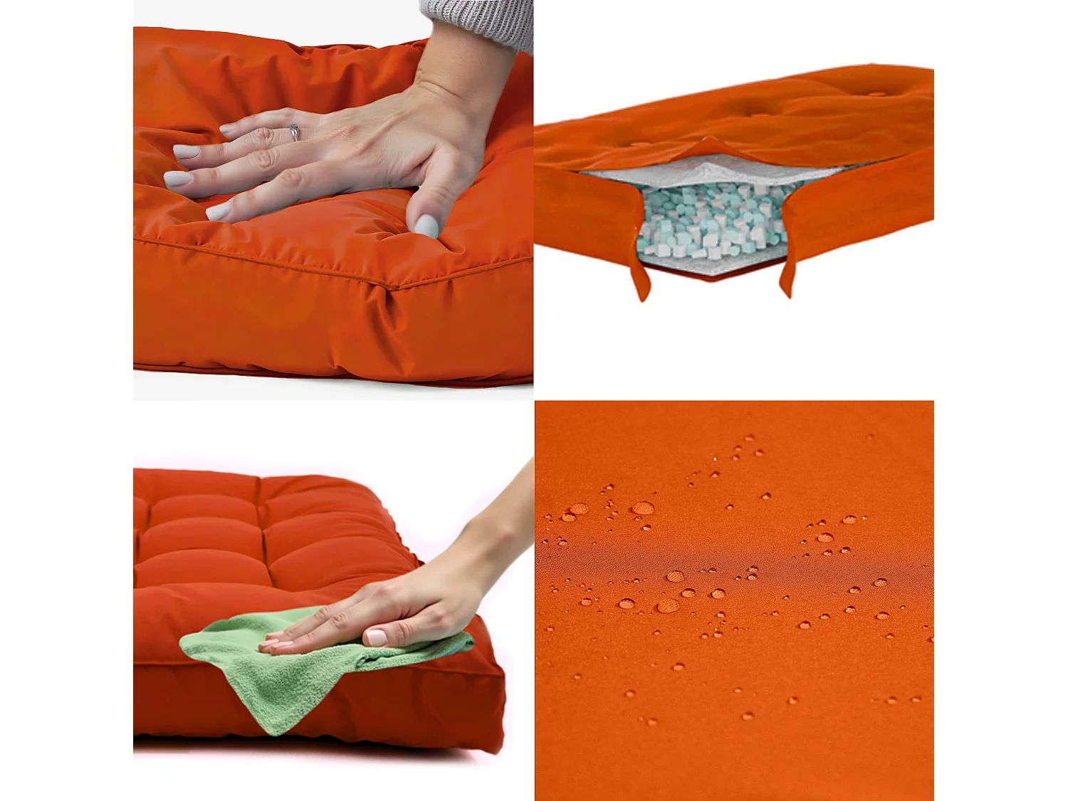 Coussins pour salon de jardin capitonné 50x50cm orange