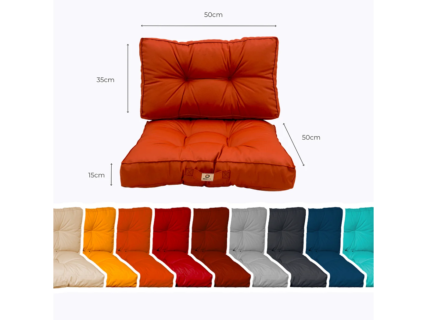 Coussins pour salon de jardin capitonné 50x50cm orange