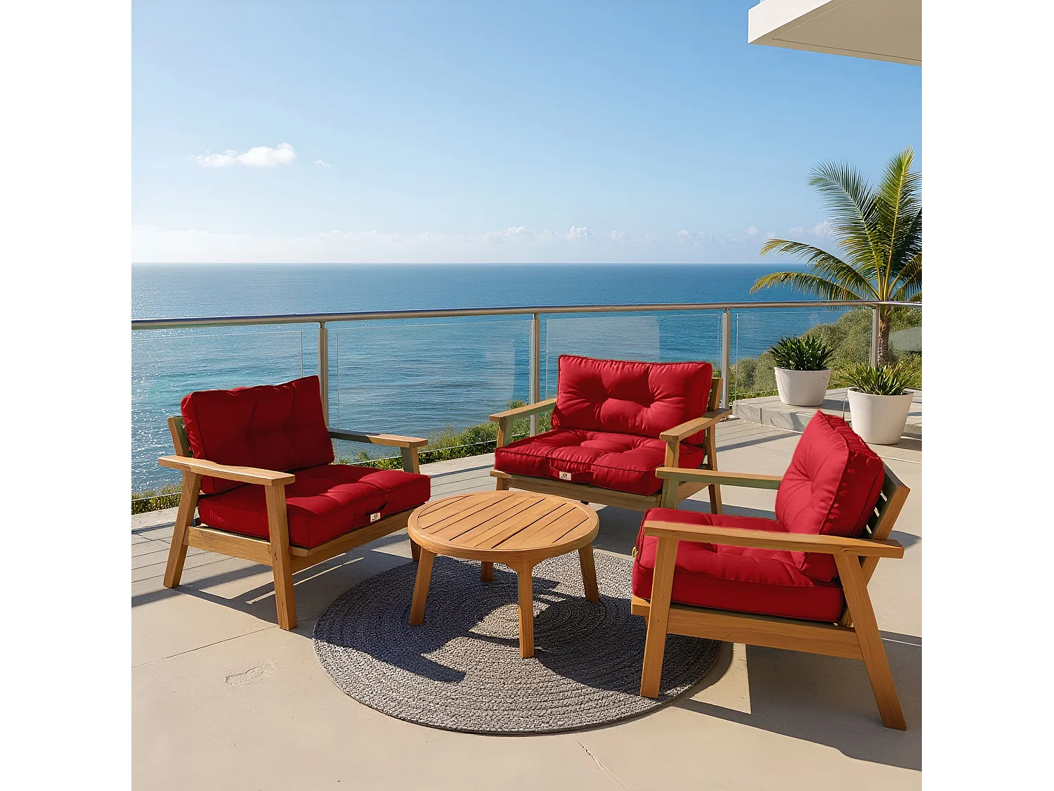 Coussins pour salon de jardin capitonné 60x60cm rouge