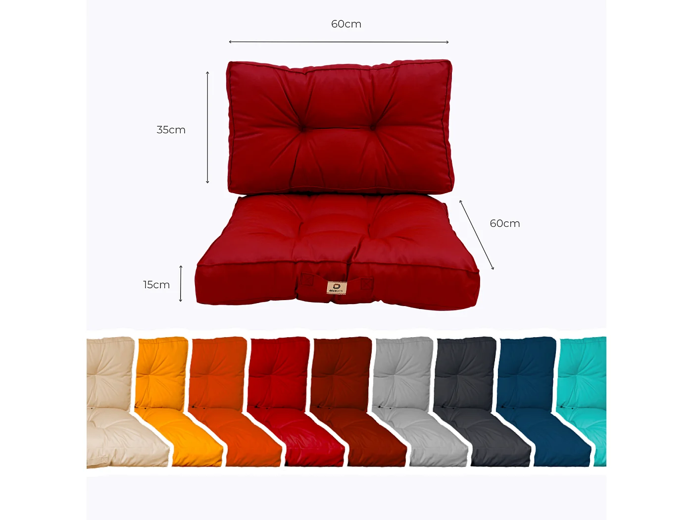 Coussins pour salon de jardin capitonné 60x60cm rouge