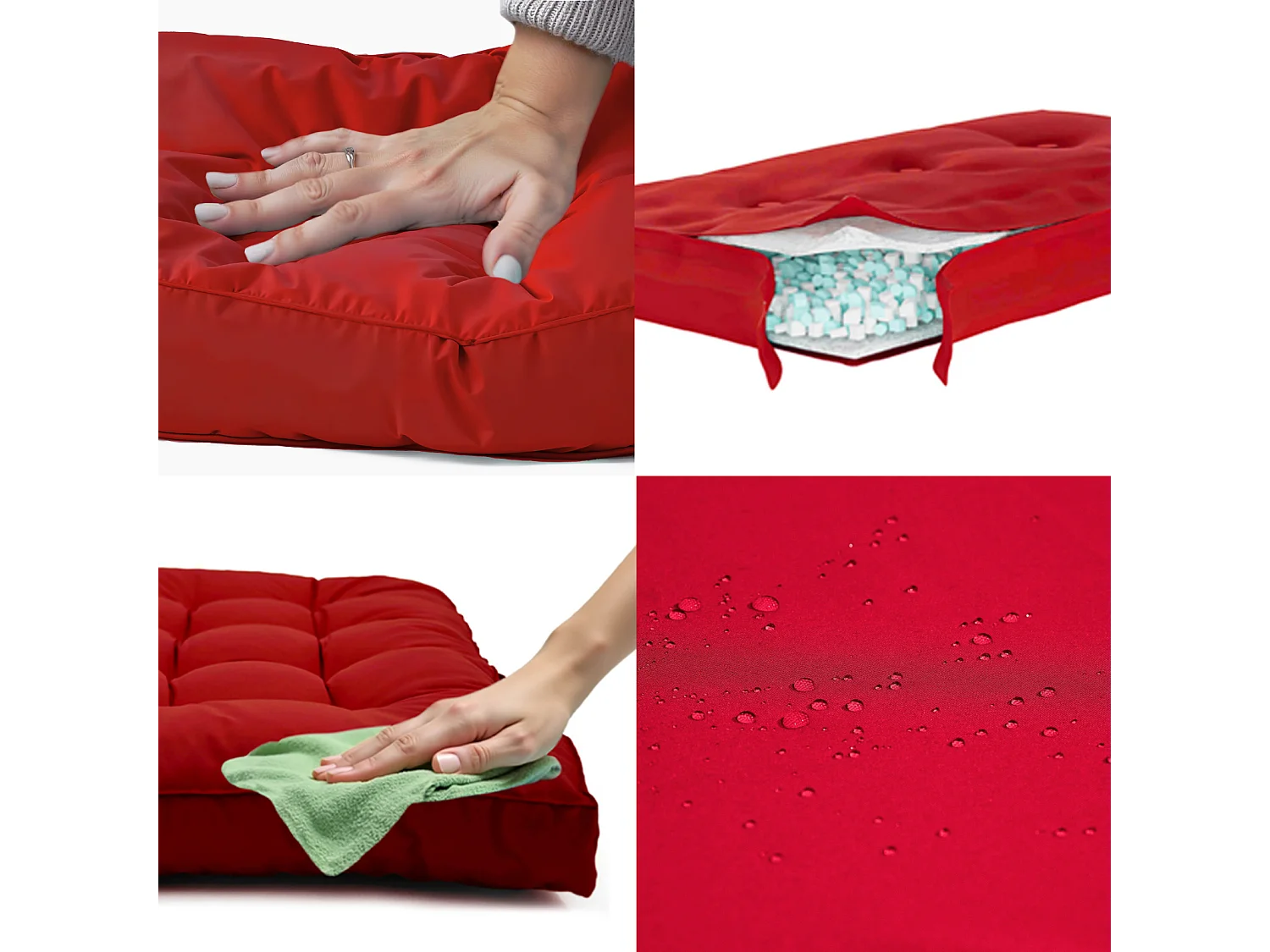 Coussins pour salon de jardin capitonné 60x60cm rouge