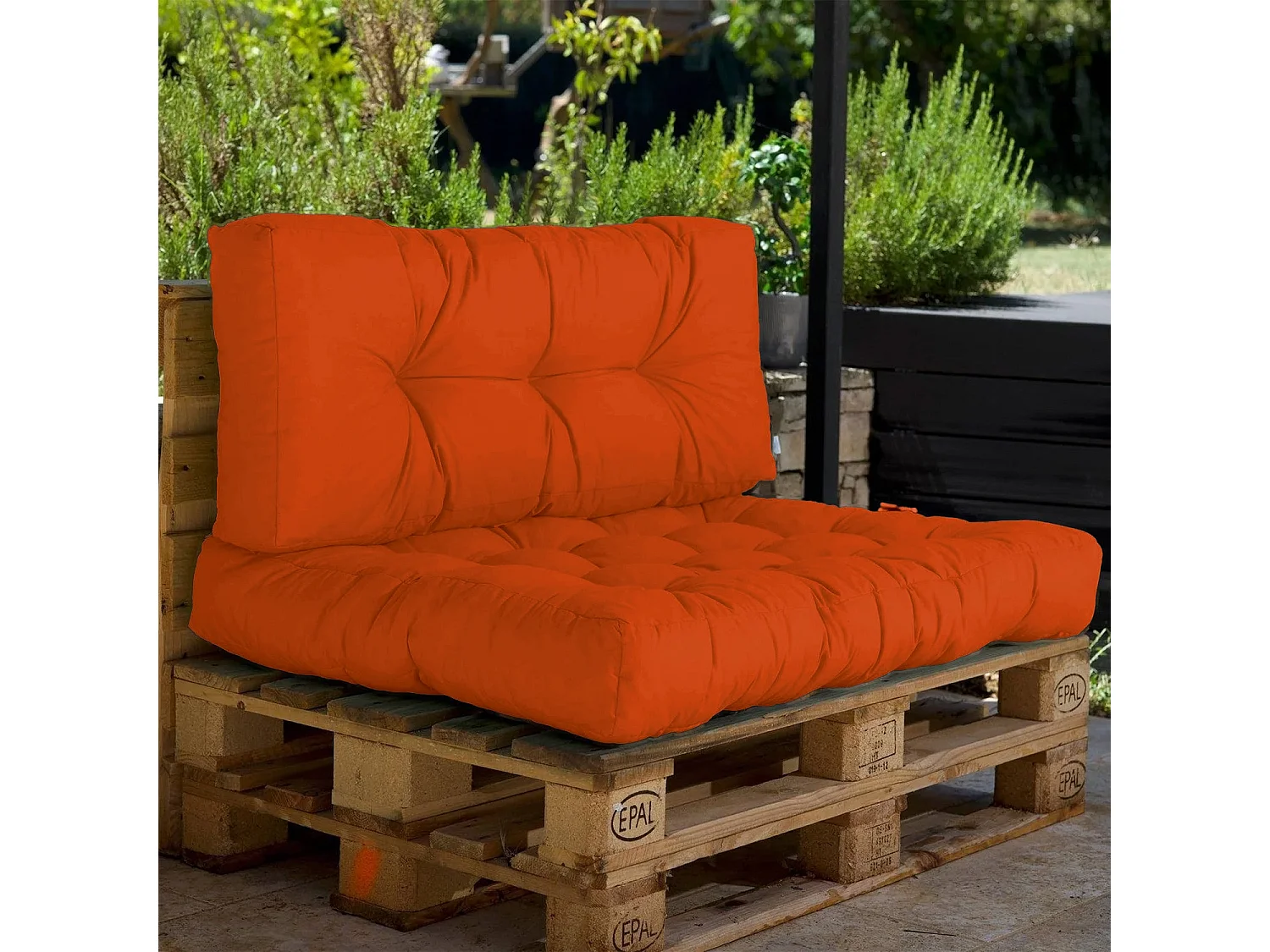 Lot coussins extérieur pour palette orange 120x80 Imperméables Anti-UV DECOARTS