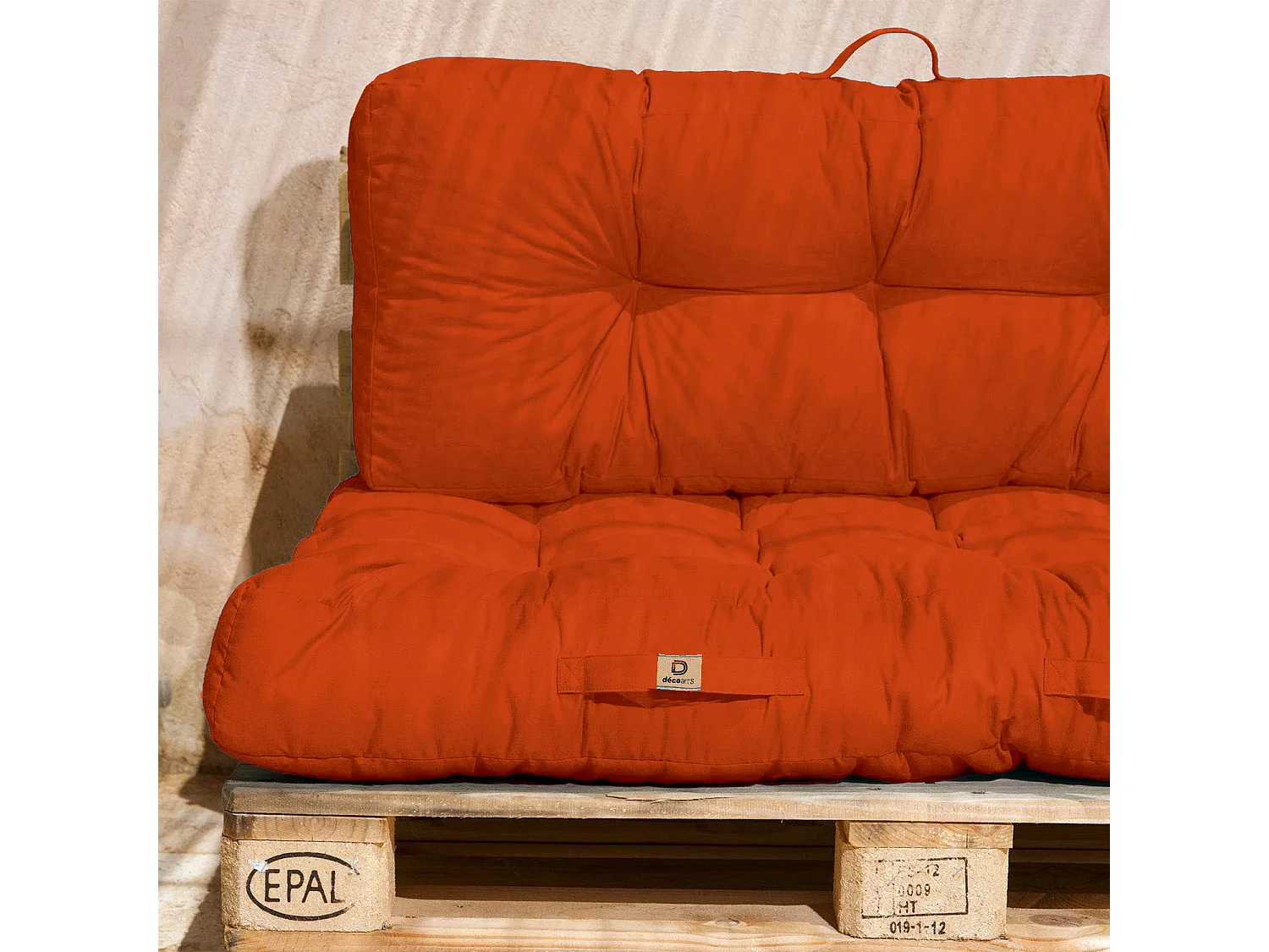Lot coussins extérieur pour palette orange 120x80 Imperméables Anti-UV DECOARTS