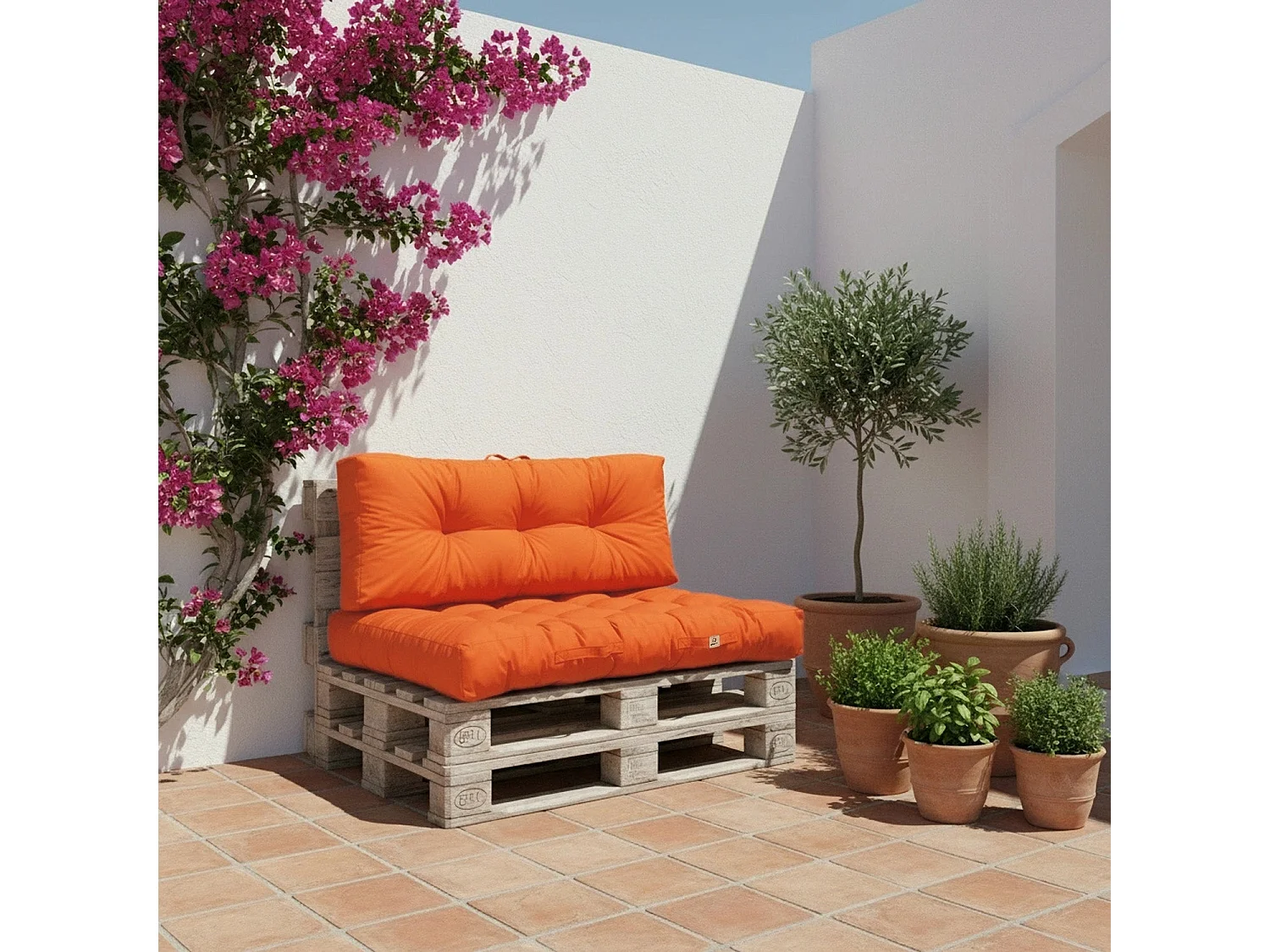 Lot coussins extérieur pour palette orange 120x80 Imperméables Anti-UV DECOARTS