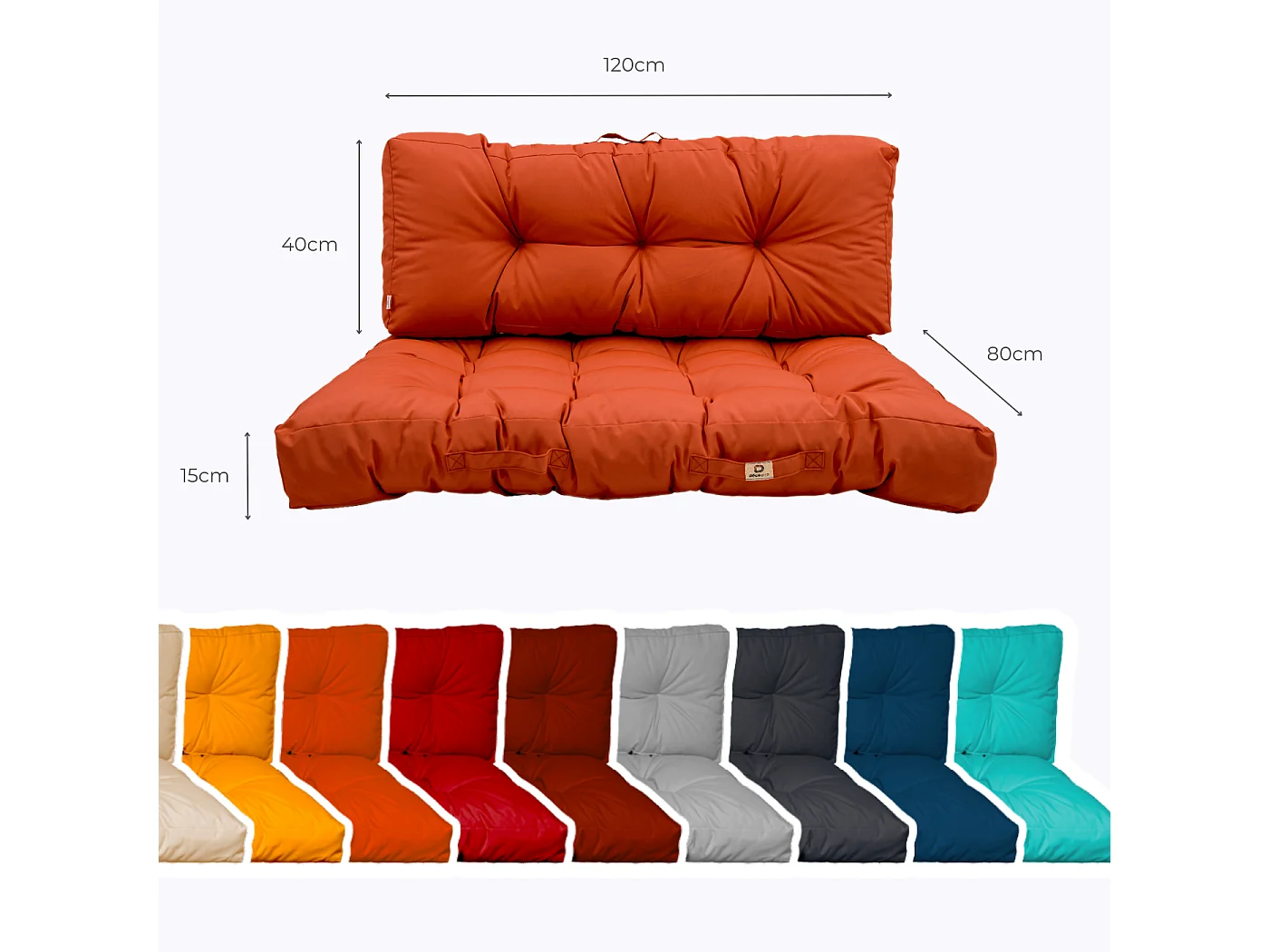 Lot coussins extérieur pour palette orange 120x80 Imperméables Anti-UV DECOARTS